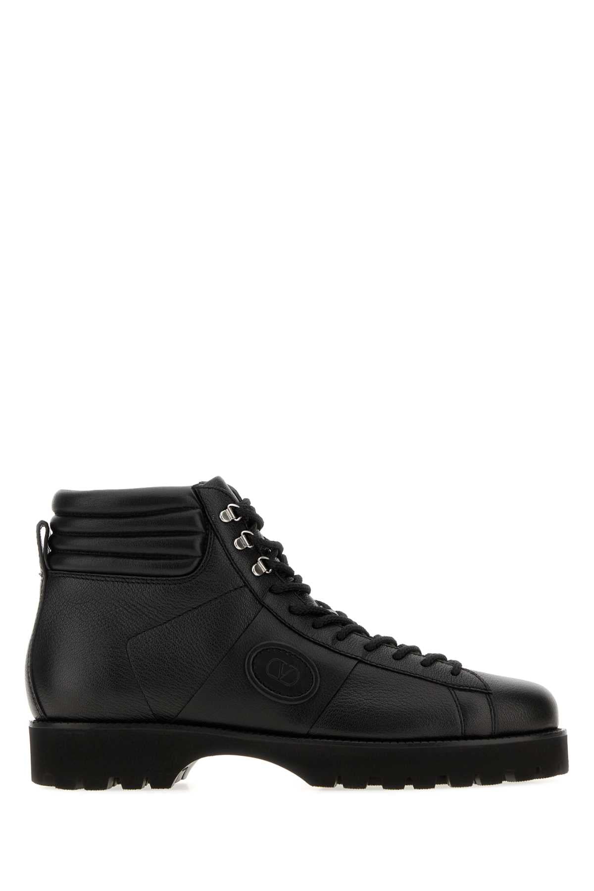 Valentino Garavani Men Black Leather Vlogo Signature Ankle Boots VALENTINO GARAVANI