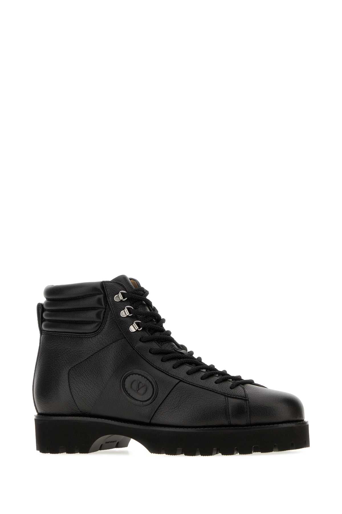 Valentino Garavani Men Black Leather Vlogo Signature Ankle Boots VALENTINO GARAVANI