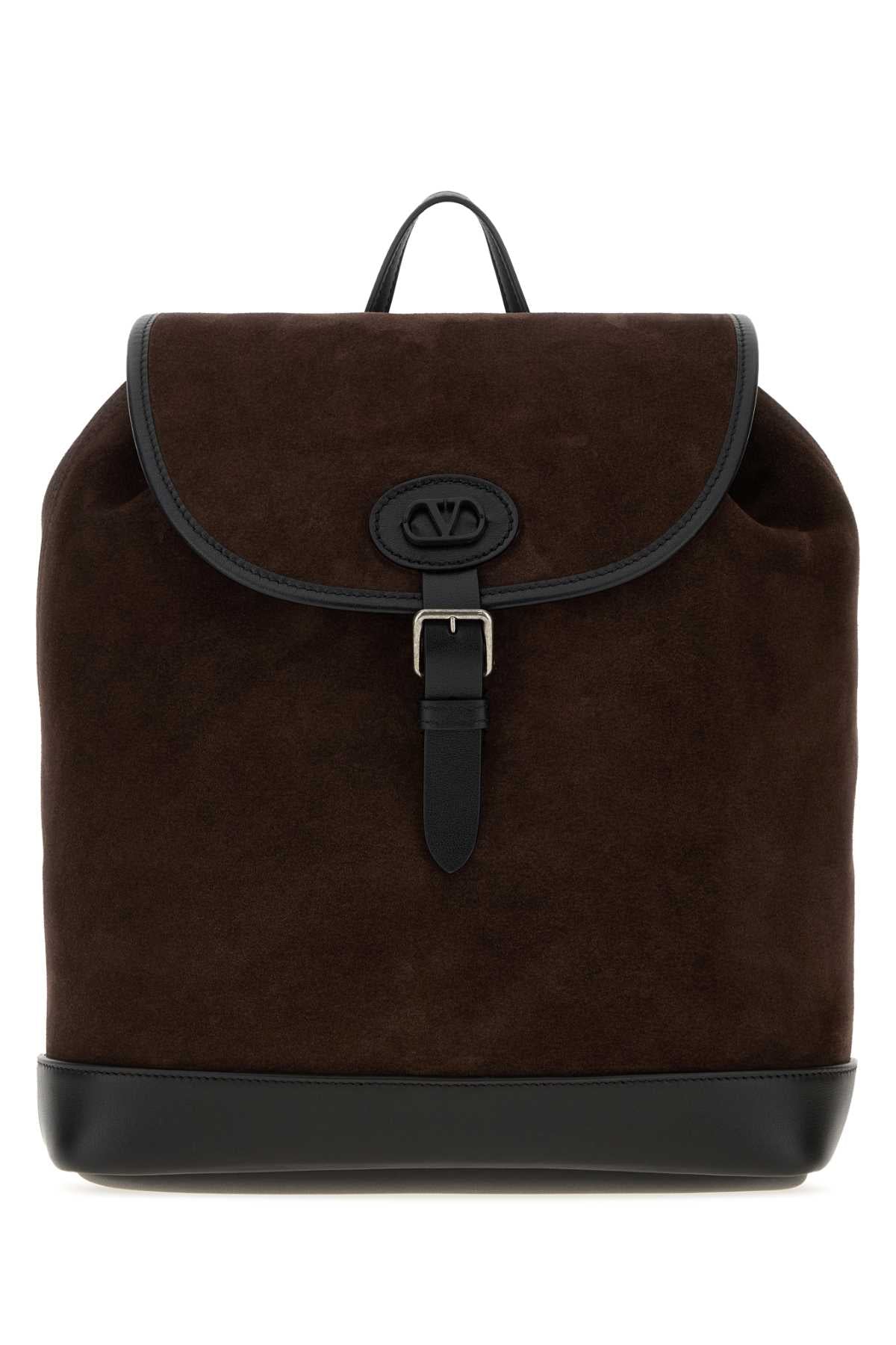 Valentino Garavani Men Dark Brown Suede Vlogo Signature Backpack VALENTINO GARAVANI