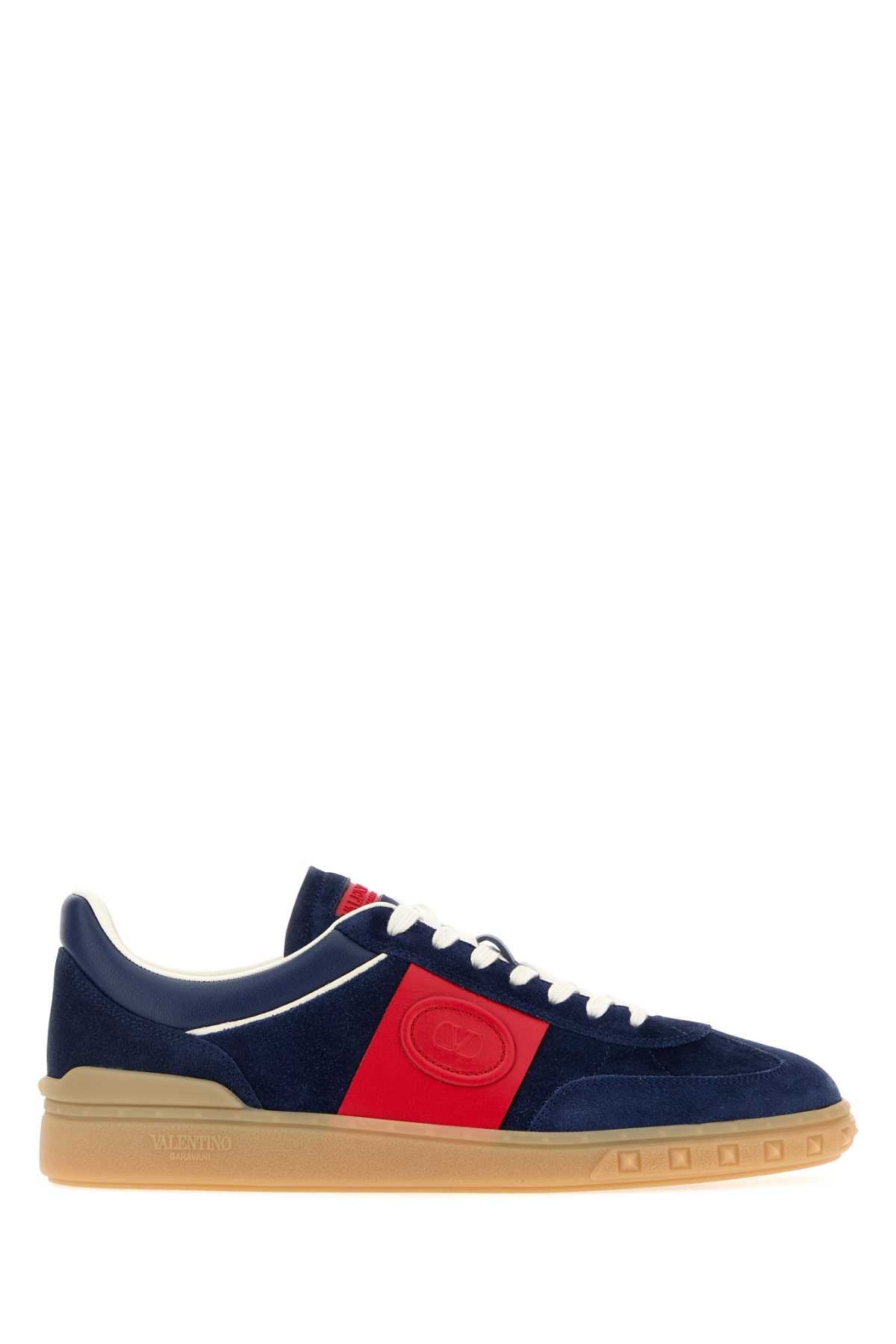 Valentino Garavani Men Navy Blue Suede Upvillage Sneakersâ VALENTINO GARAVANI
