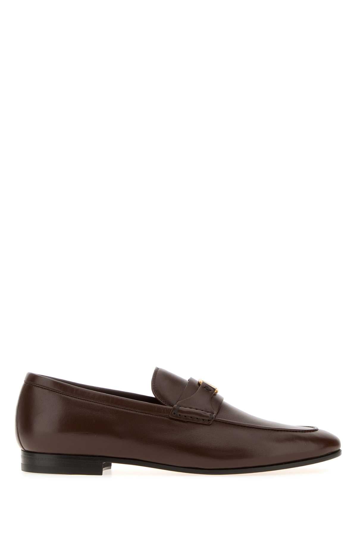 Valentino Garavani Men Brown Leather Vlogo Signature Loafers VALENTINO GARAVANI