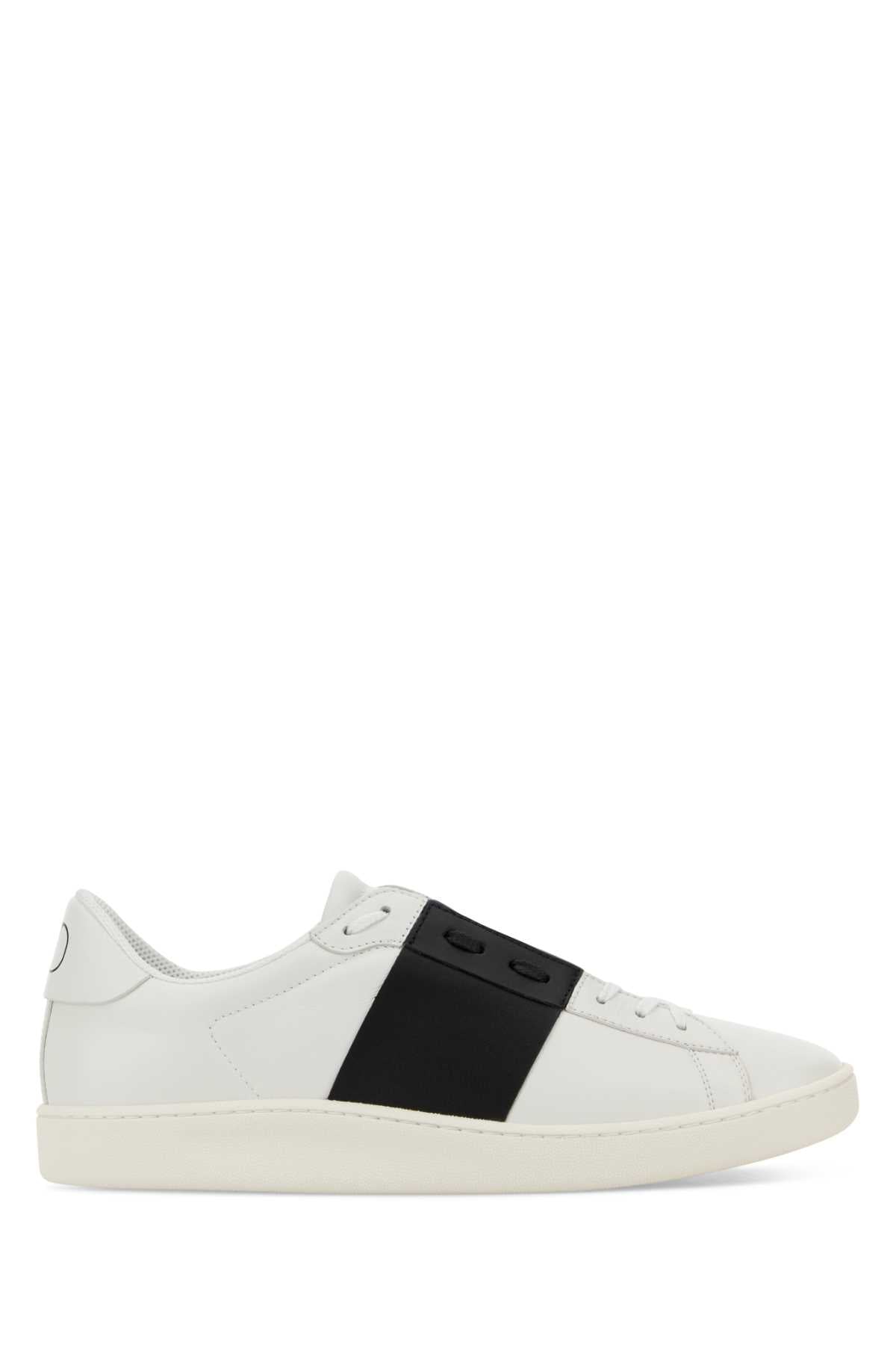 Valentino Garavani Men White Leather Open Sneakers With Black Band VALENTINO GARAVANI
