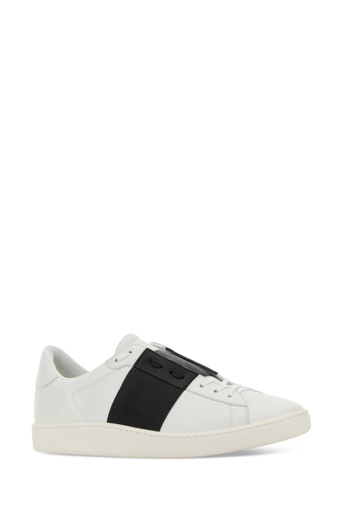 Valentino Garavani Men White Leather Open Sneakers With Black Band VALENTINO GARAVANI