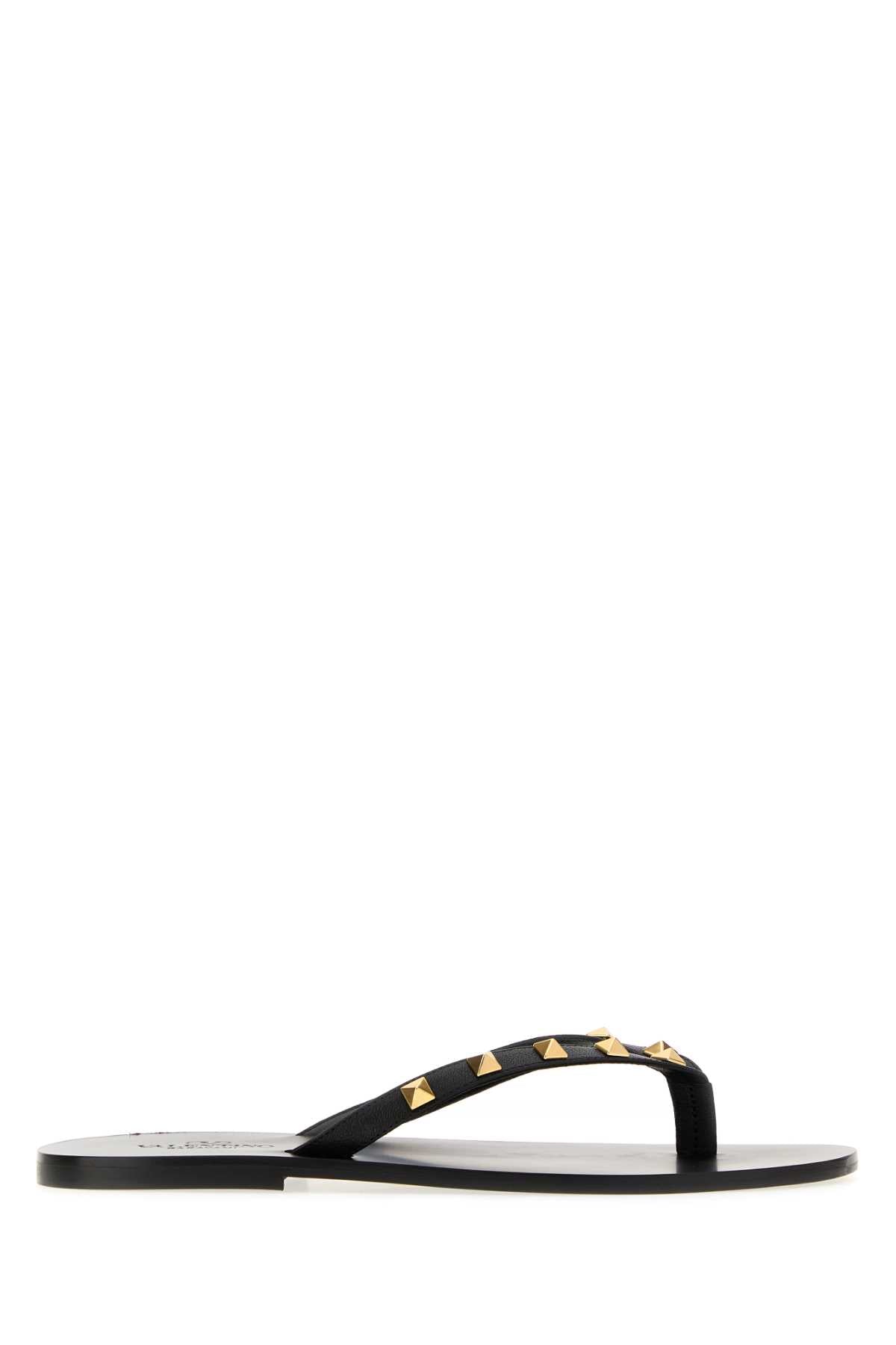Valentino Garavani Men Black Leather Rockstud Thong Slippers VALENTINO GARAVANI
