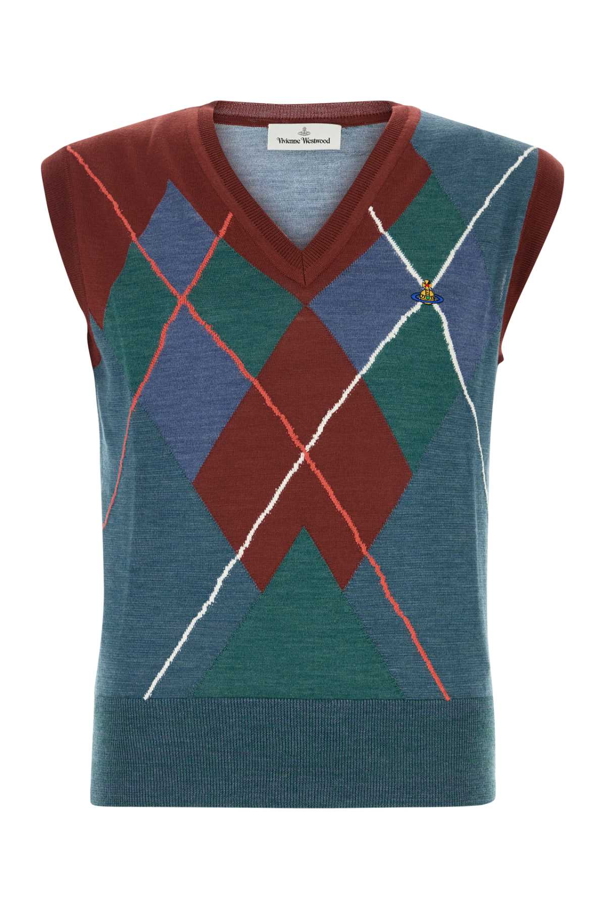 Vivienne Westwood Men Embroidered Wool Blend Argyle Vest VIVIENNE WESTWOOD