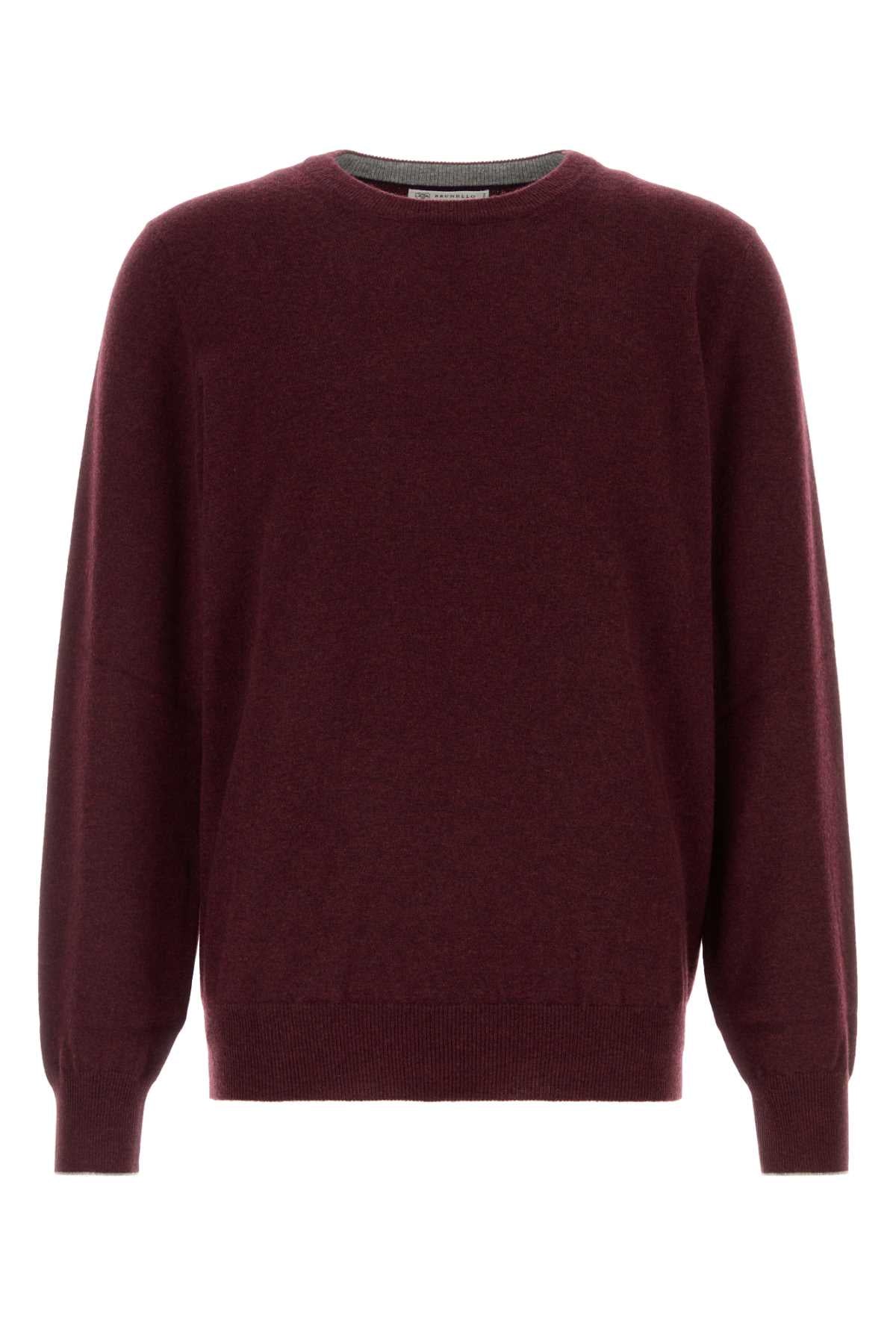 Brunello Cucinelli Men Melange Burgundy Cashmere Sweater BRUNELLO CUCINELLI