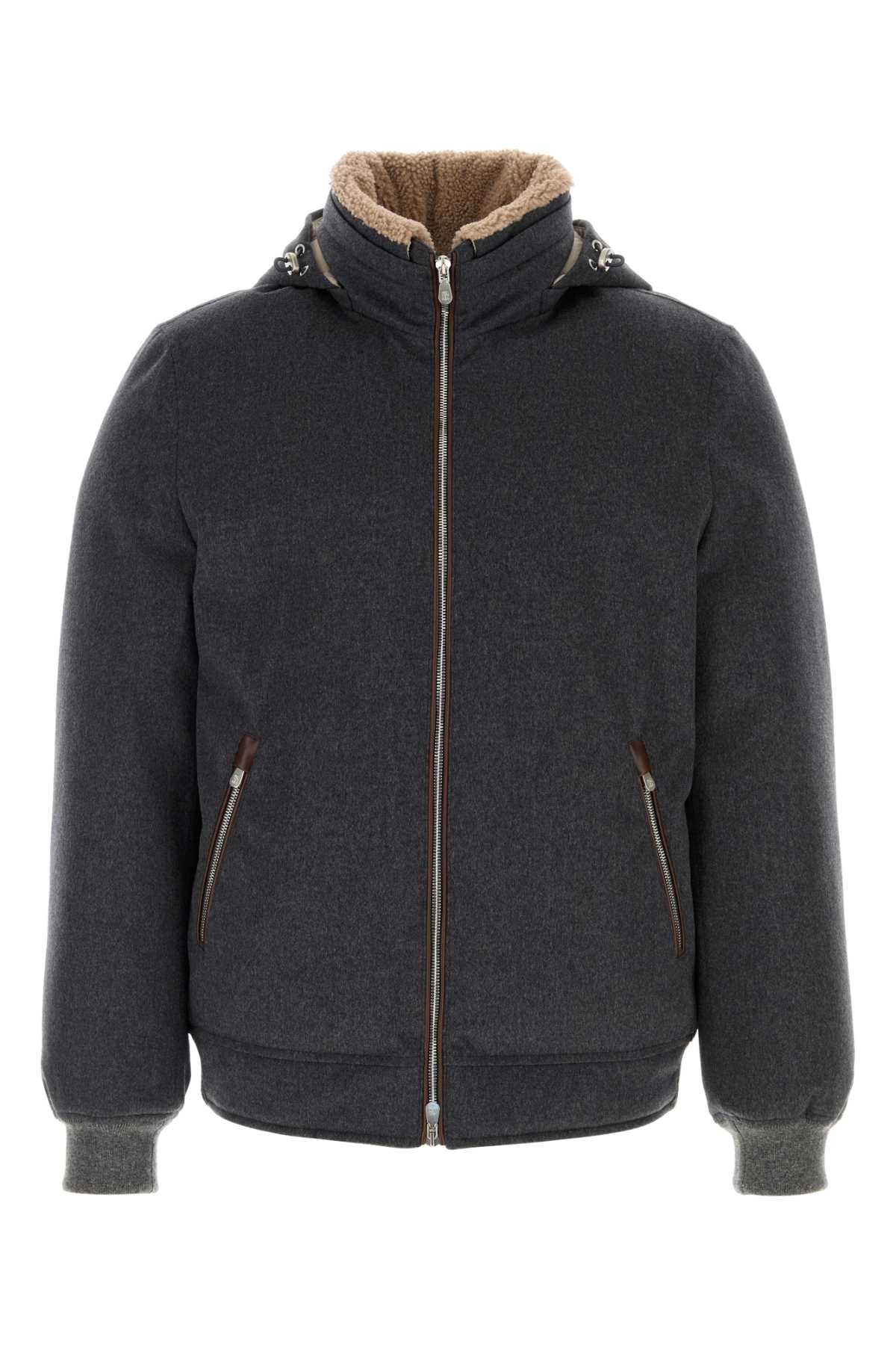 Brunello Cucinelli Men Graphite Wool Padded Jacket BRUNELLO CUCINELLI