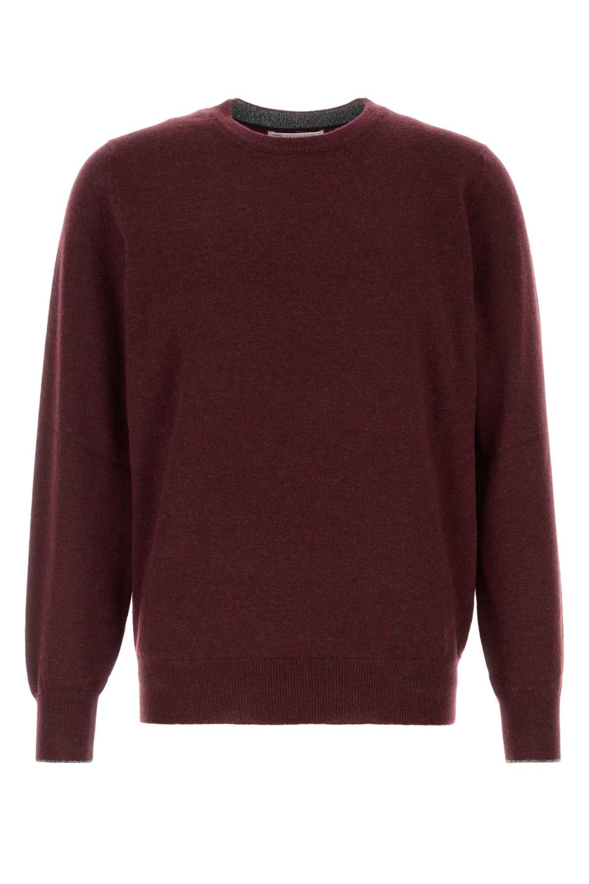 Brunello Cucinelli Men Melange Burgundy Cashmere Sweater BRUNELLO CUCINELLI