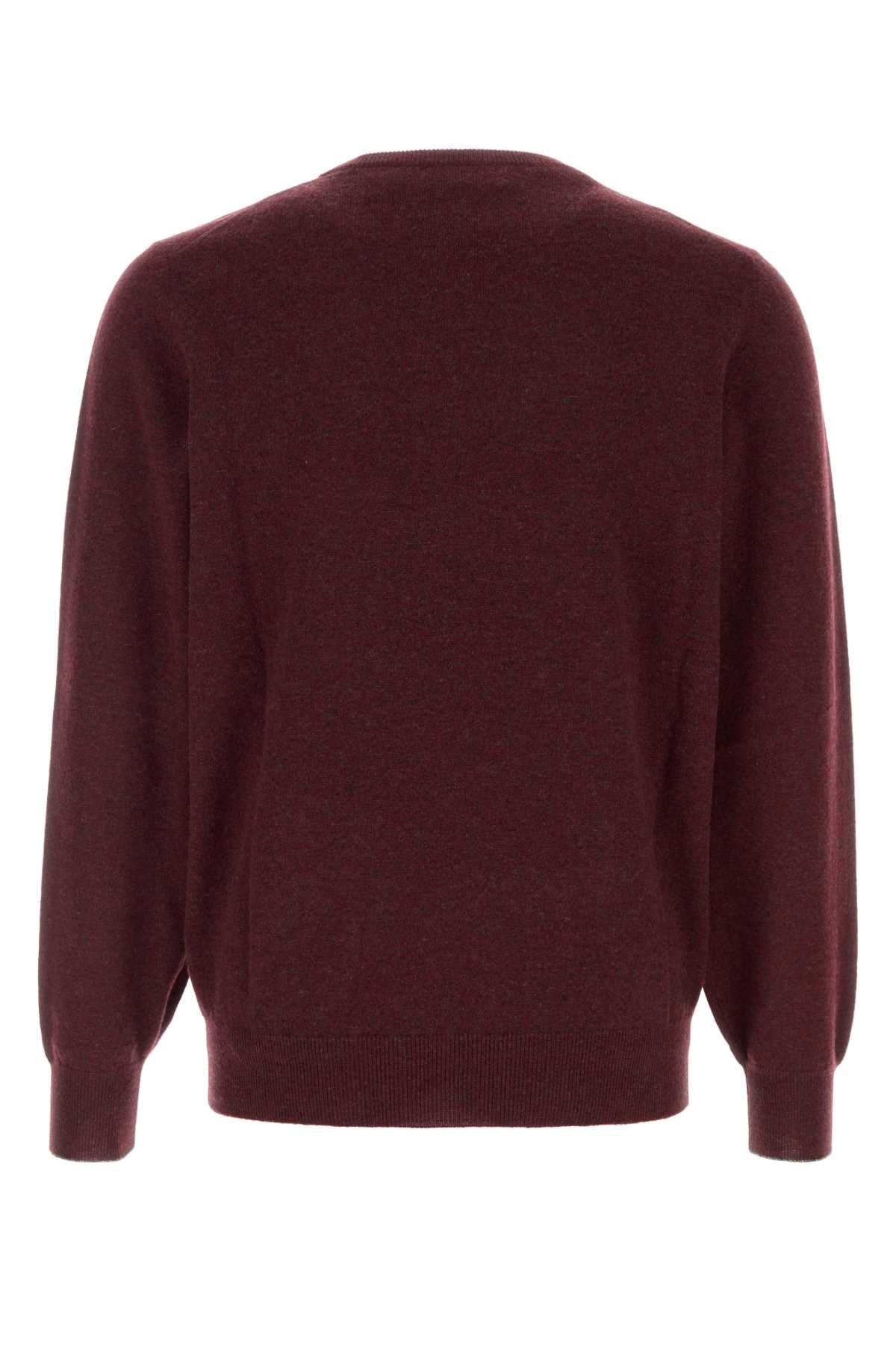 Brunello Cucinelli Men Melange Burgundy Cashmere Sweater BRUNELLO CUCINELLI