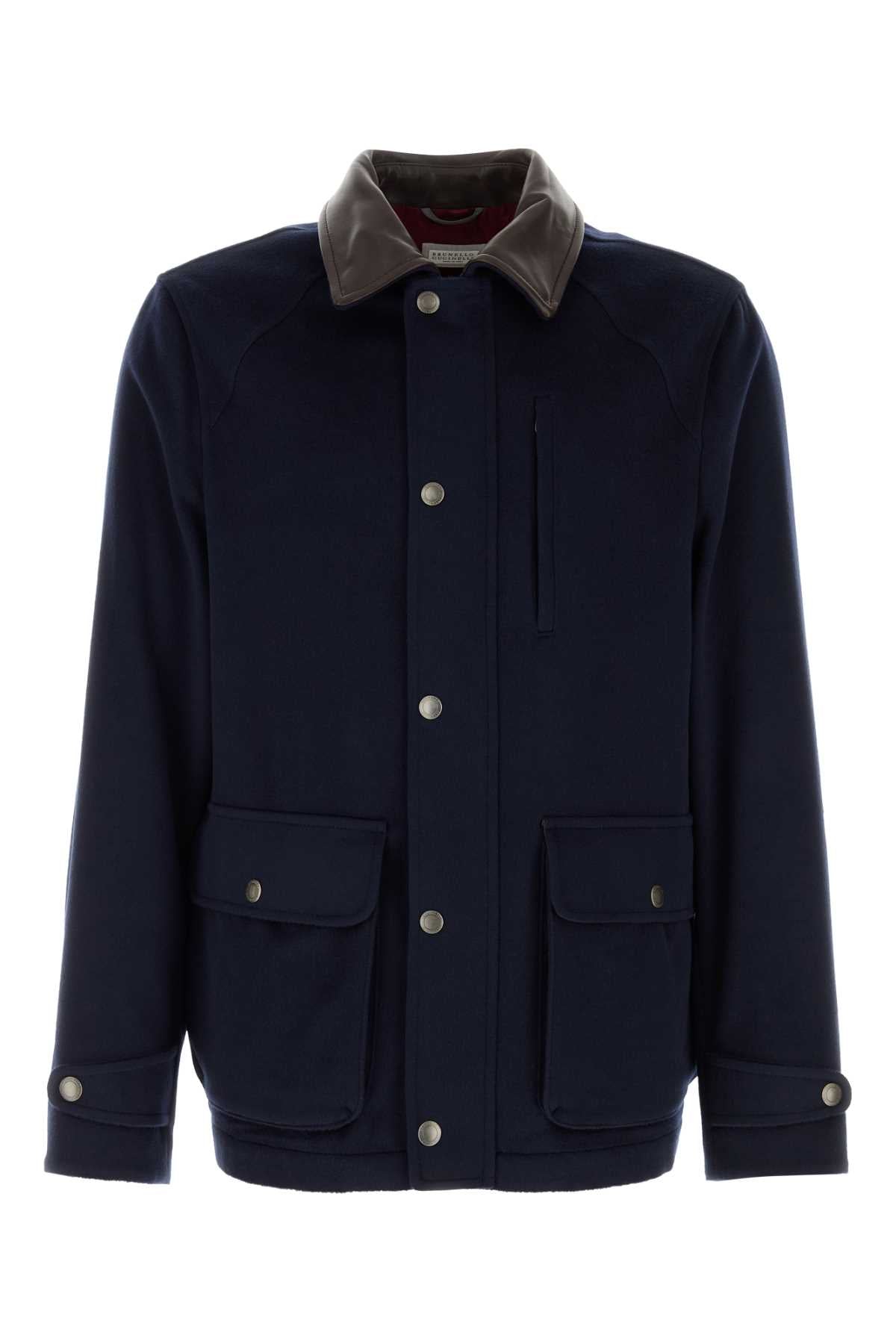 Brunello Cucinelli Men Navy Blue Wool Jacket BRUNELLO CUCINELLI