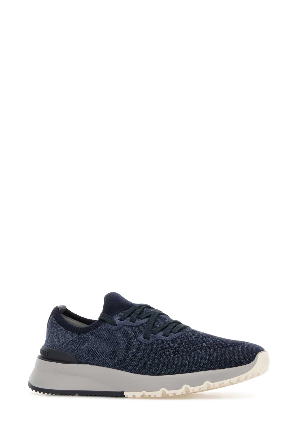 Brunello Cucinelli Men Melange Blue Fabric Sneakers BRUNELLO CUCINELLI
