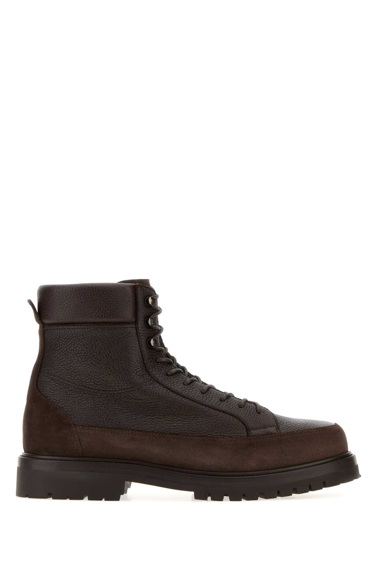 Brunello Cucinelli Men Brown Leather And Suede Ankle Boots BRUNELLO CUCINELLI