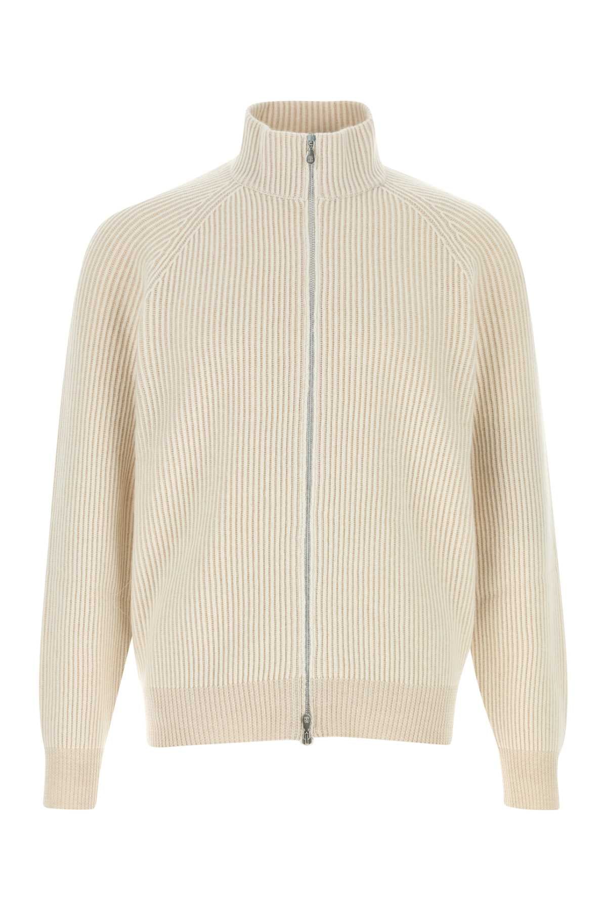 Brunello Cucinelli Men Ivory Cashmere Cardigan BRUNELLO CUCINELLI