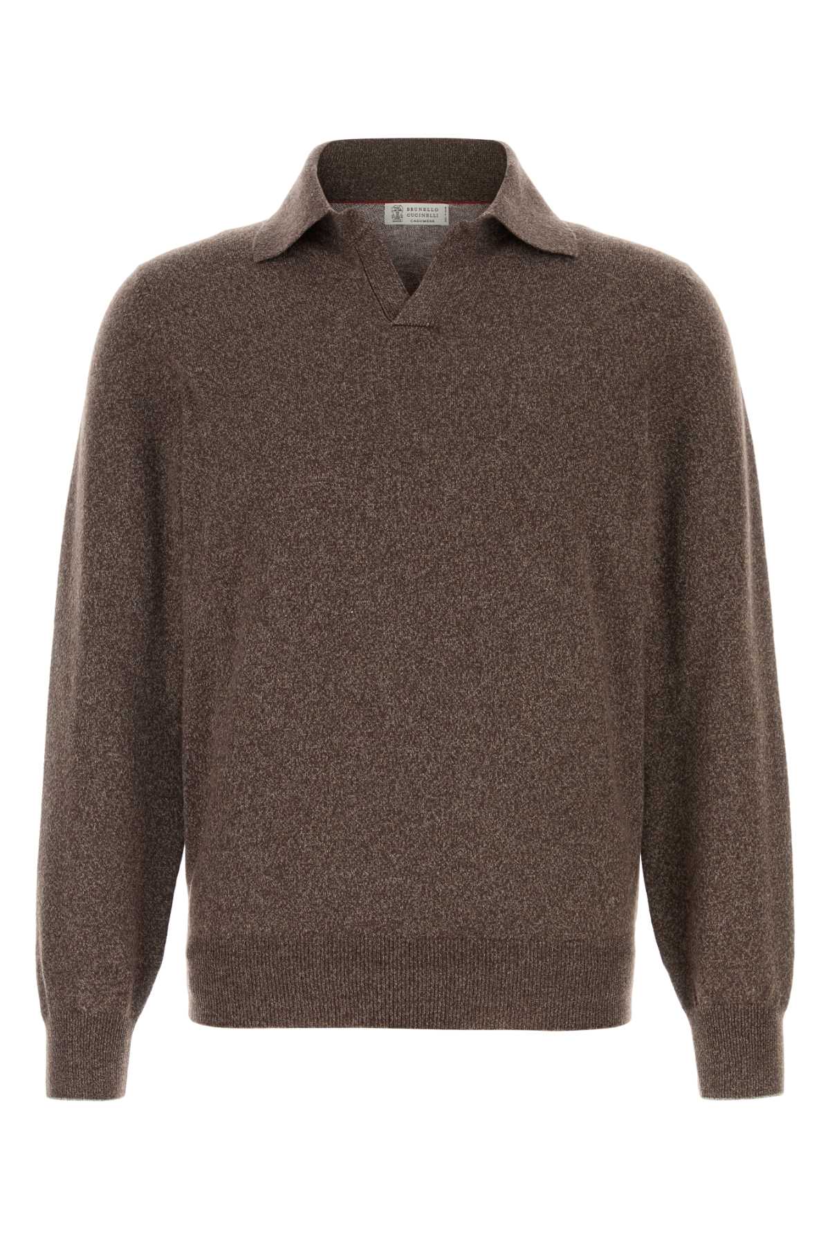 Brunello Cucinelli Men Melange Brown Cashmere Sweater BRUNELLO CUCINELLI