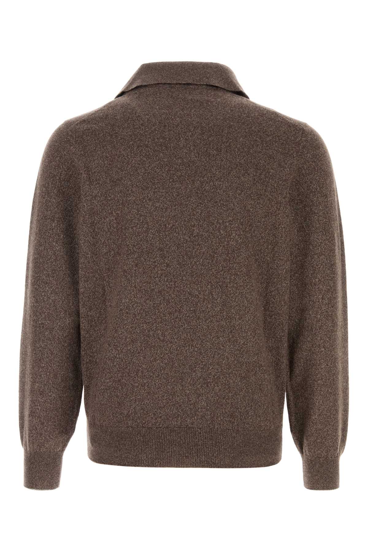 Brunello Cucinelli Men Melange Brown Cashmere Sweater BRUNELLO CUCINELLI