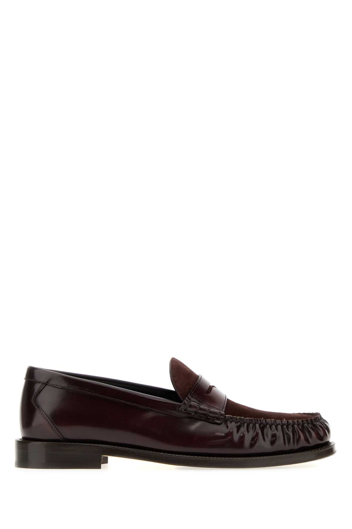 Brunello Cucinelli Men Burgundy Leather And Suede Loafers BRUNELLO CUCINELLI