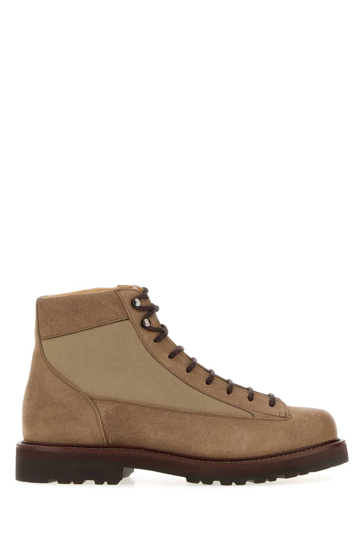 Brunello Cucinelli Men Cappuccino Suede And Fabric Ankle Boots BRUNELLO CUCINELLI