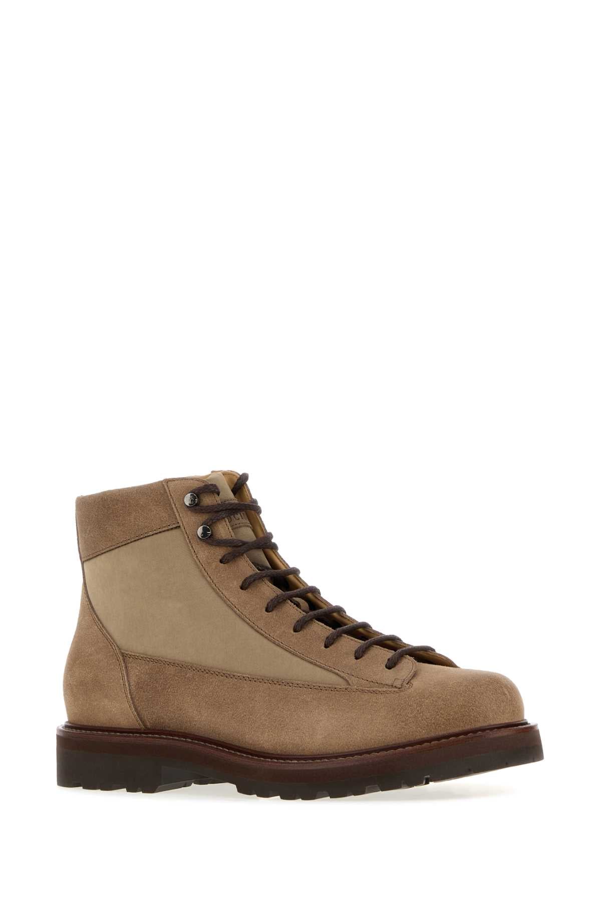 Brunello Cucinelli Men Cappuccino Suede And Fabric Ankle Boots BRUNELLO CUCINELLI