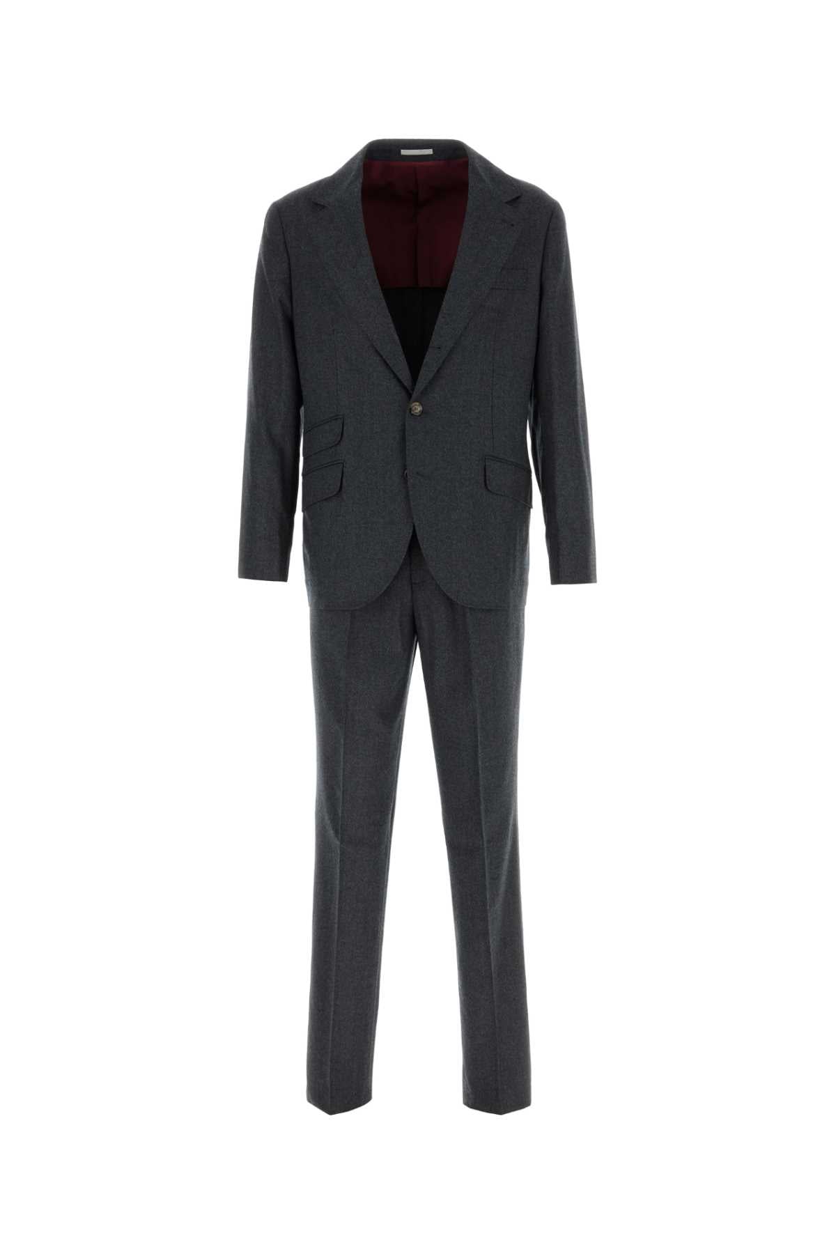 Brunello Cucinelli Men Dark Grey Flannel Suit BRUNELLO CUCINELLI