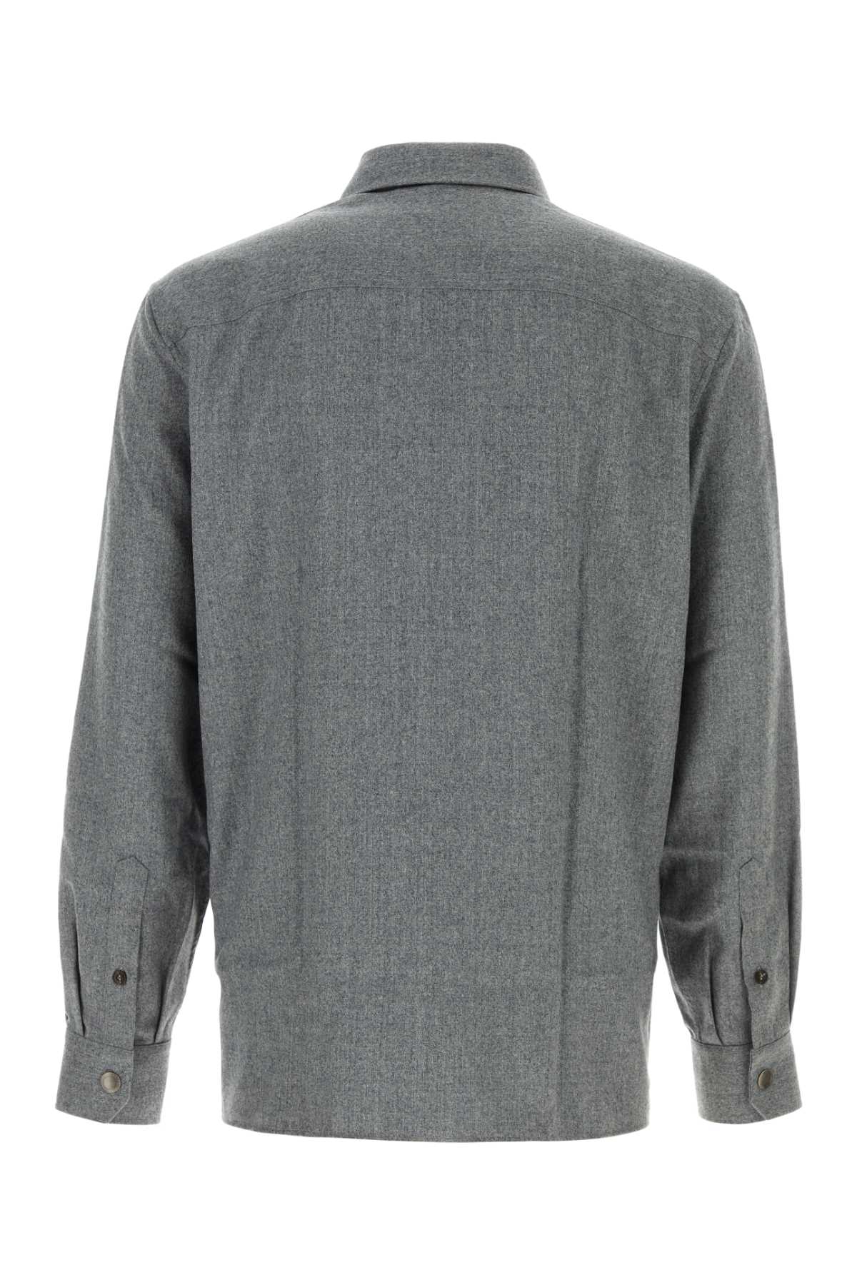 Brunello Cucinelli Men Dark Grey Flannel Shirt BRUNELLO CUCINELLI
