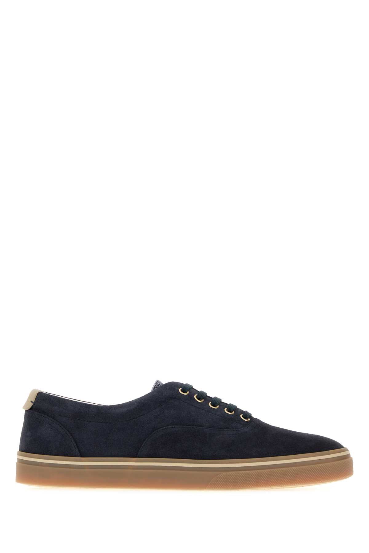 Brunello Cucinelli Men Navy Blue Suede Sneakers BRUNELLO CUCINELLI