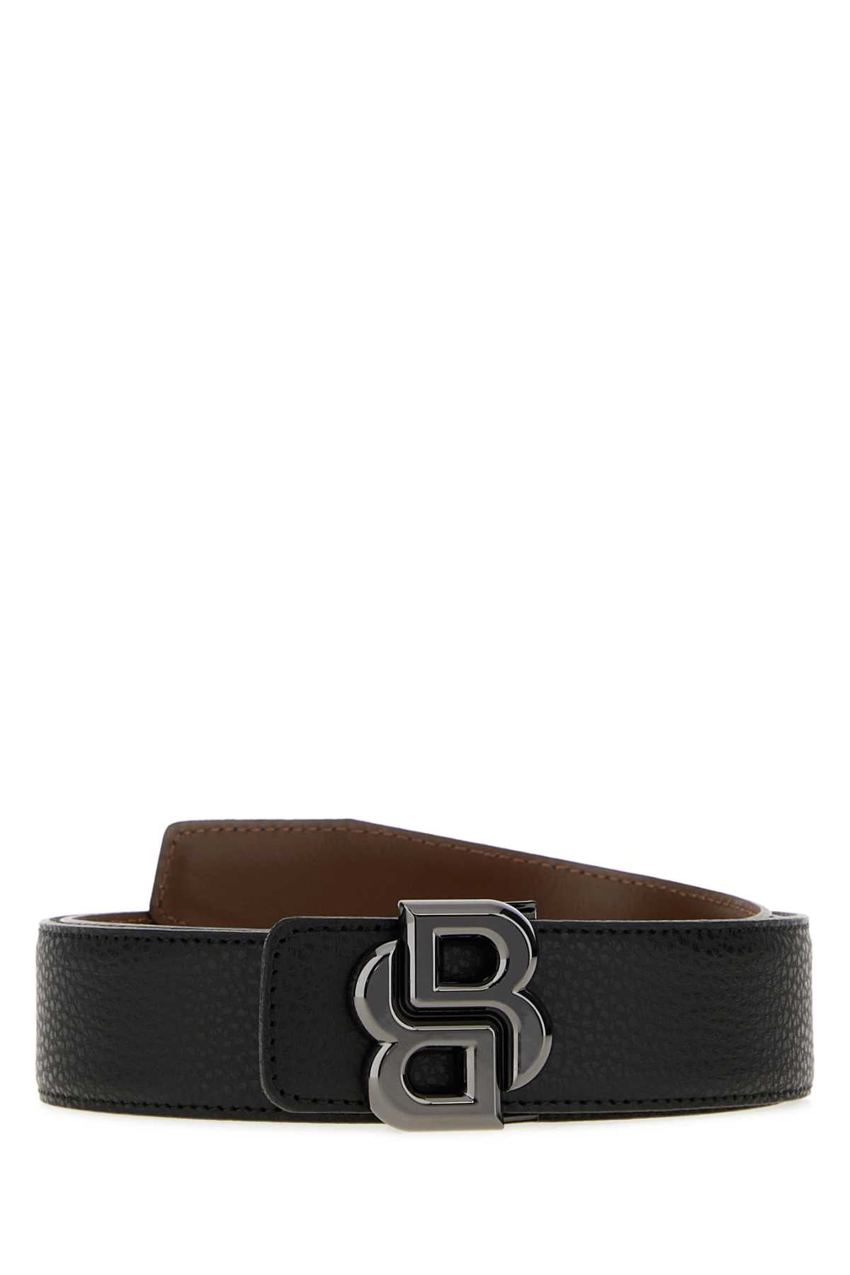 Boss Men Black Leather Reversible Belt BOSS