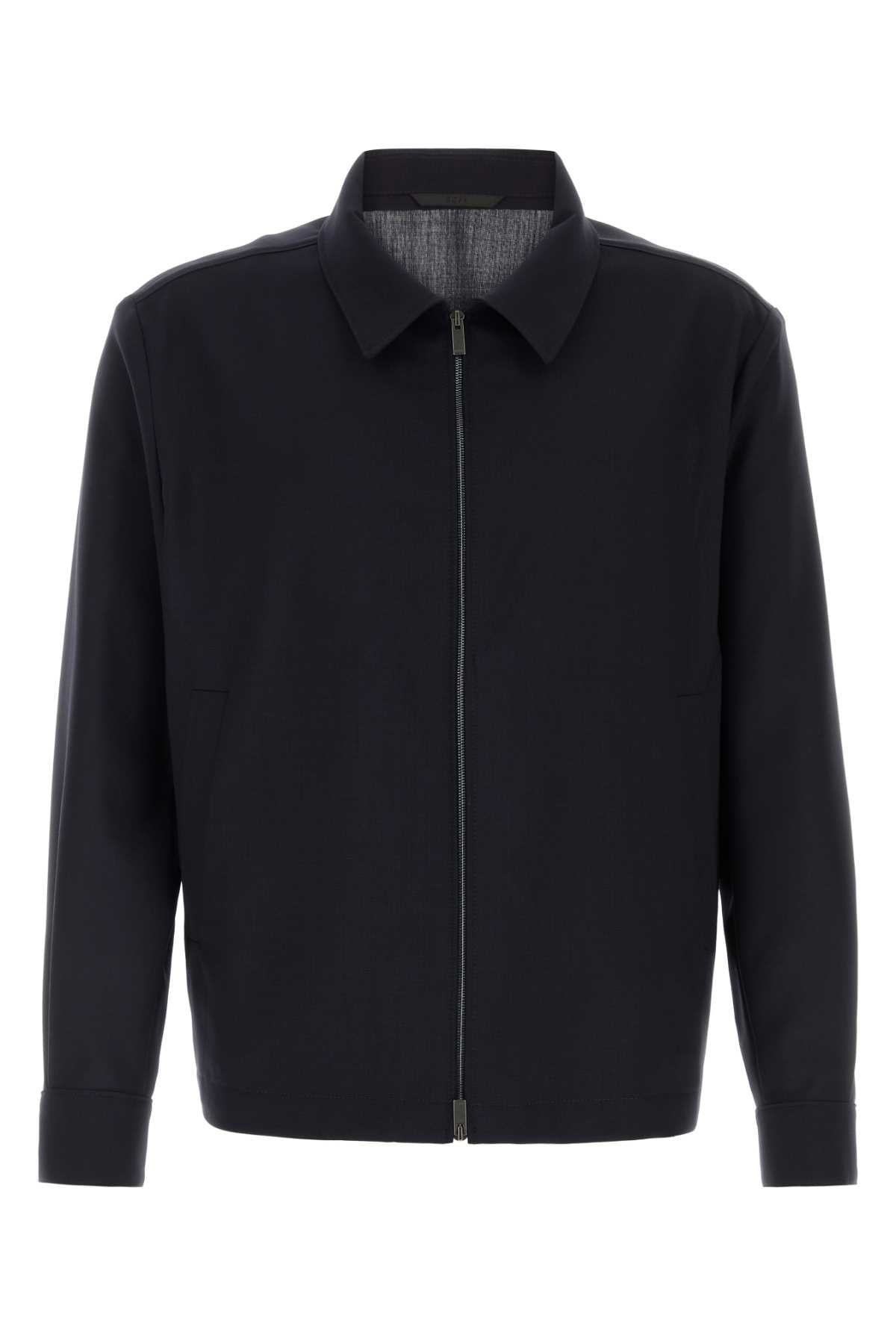 Boss Men Navy Blue Wool Shirt BOSS