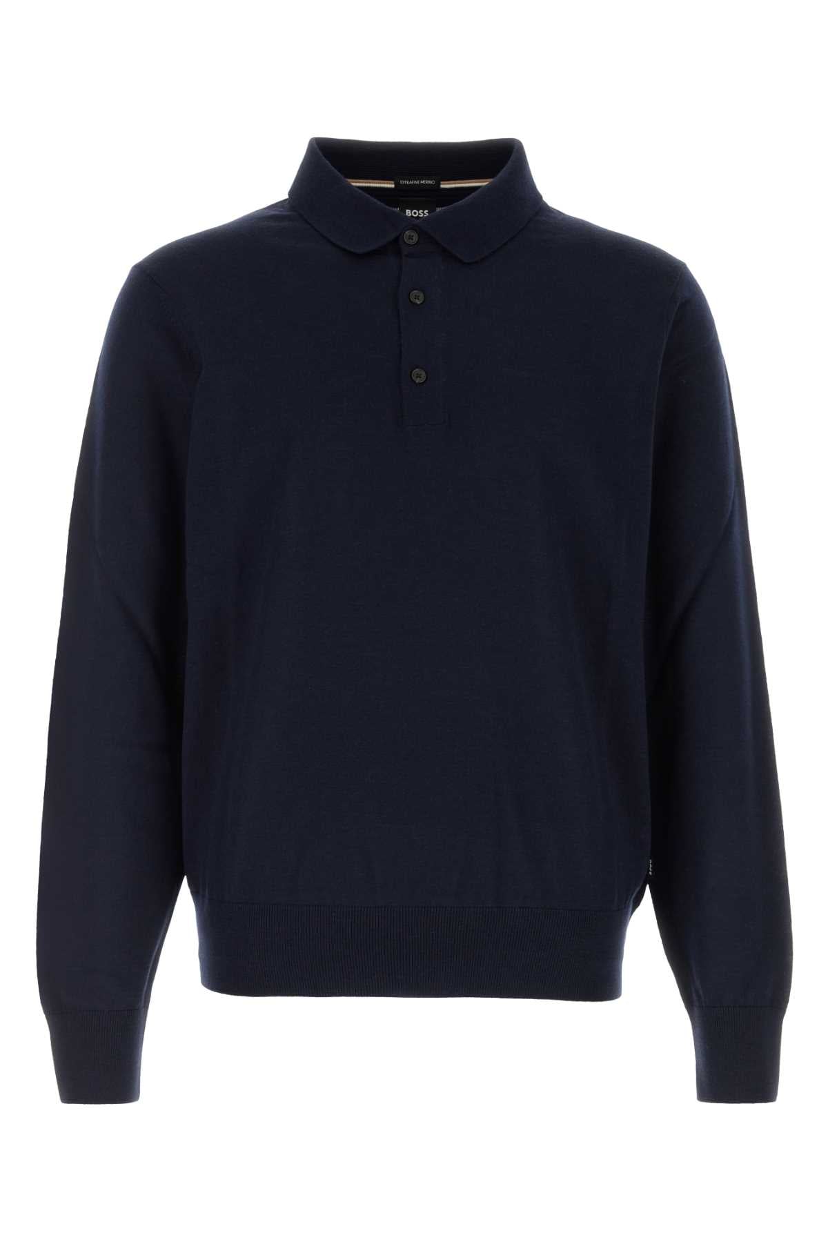 Boss Men Navy Blue Wool Polo Shirt BOSS