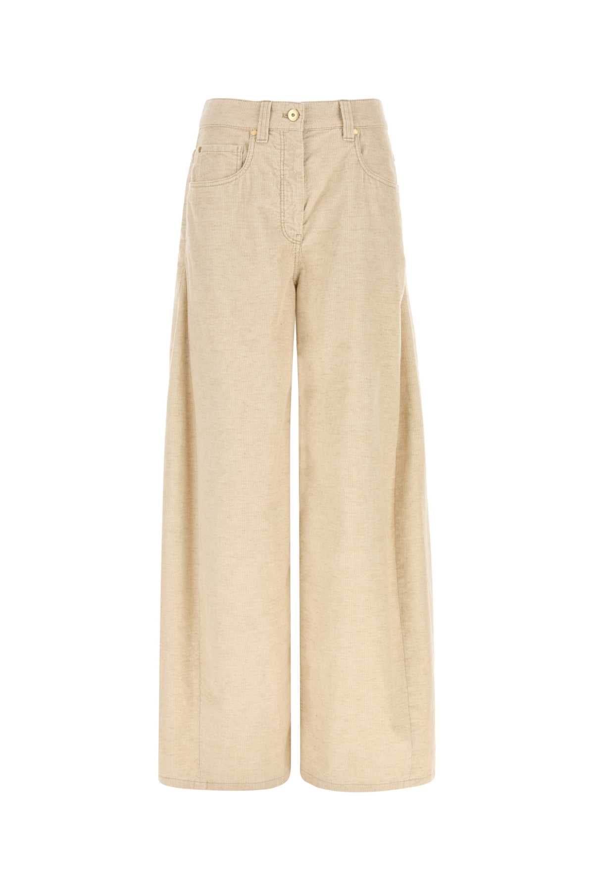 Brunello Cucinelli Women Sand Corduroy Wide-Leg Pant BRUNELLO CUCINELLI
