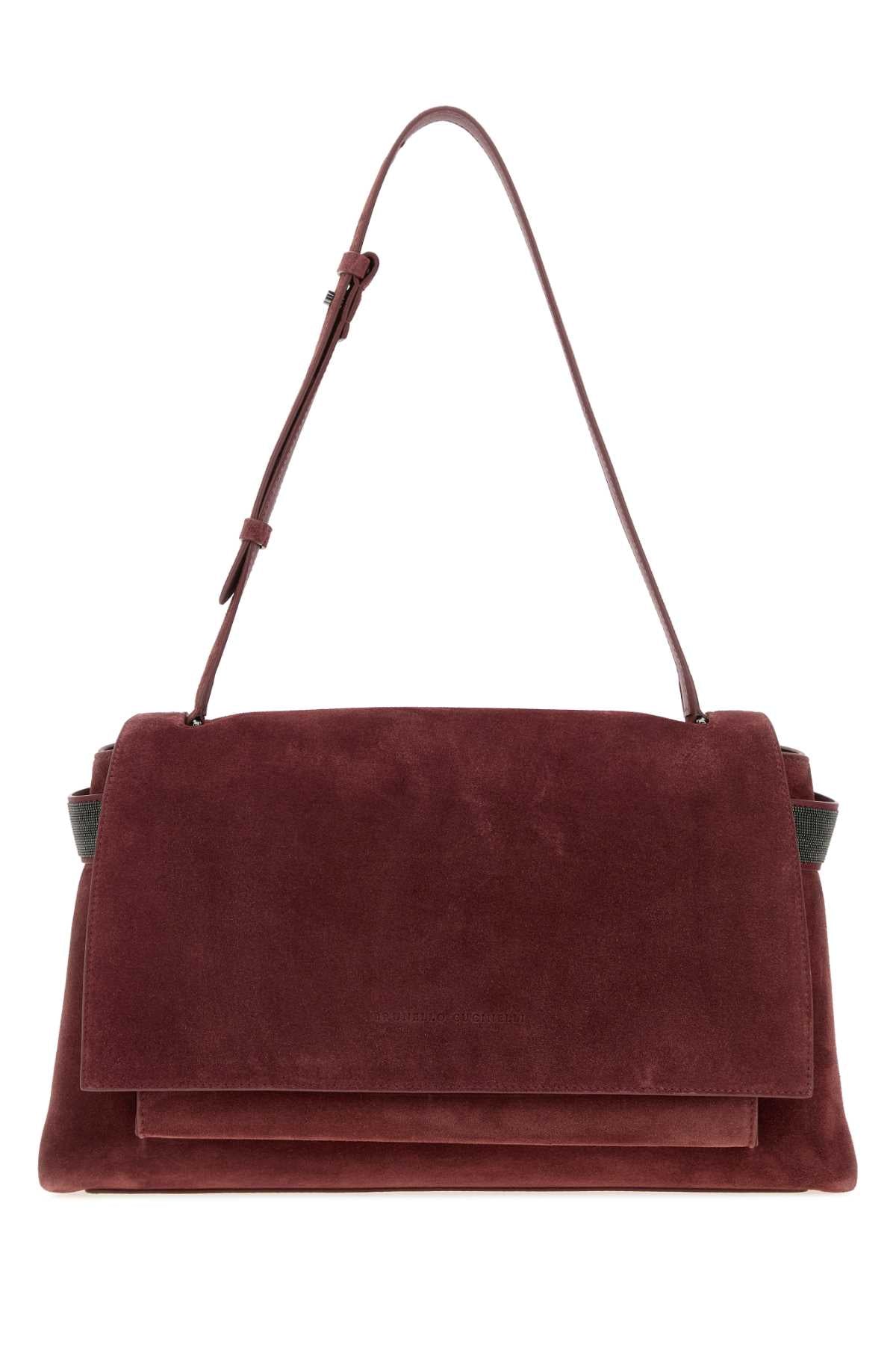 Brunello Cucinelli Women Burgundy Suede Shopping Bag BRUNELLO CUCINELLI