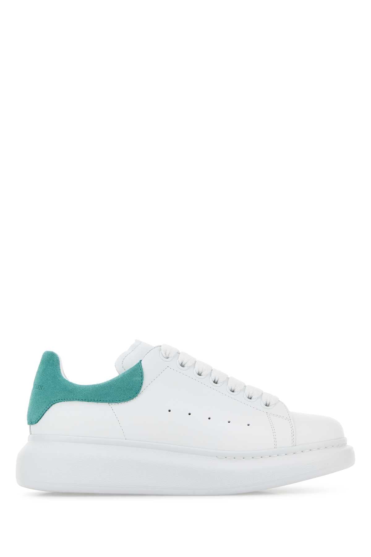 Alexander Mcqueen Women White Leather Sneakers With Sea Green Suede Heel ALEXANDER MCQUEEN