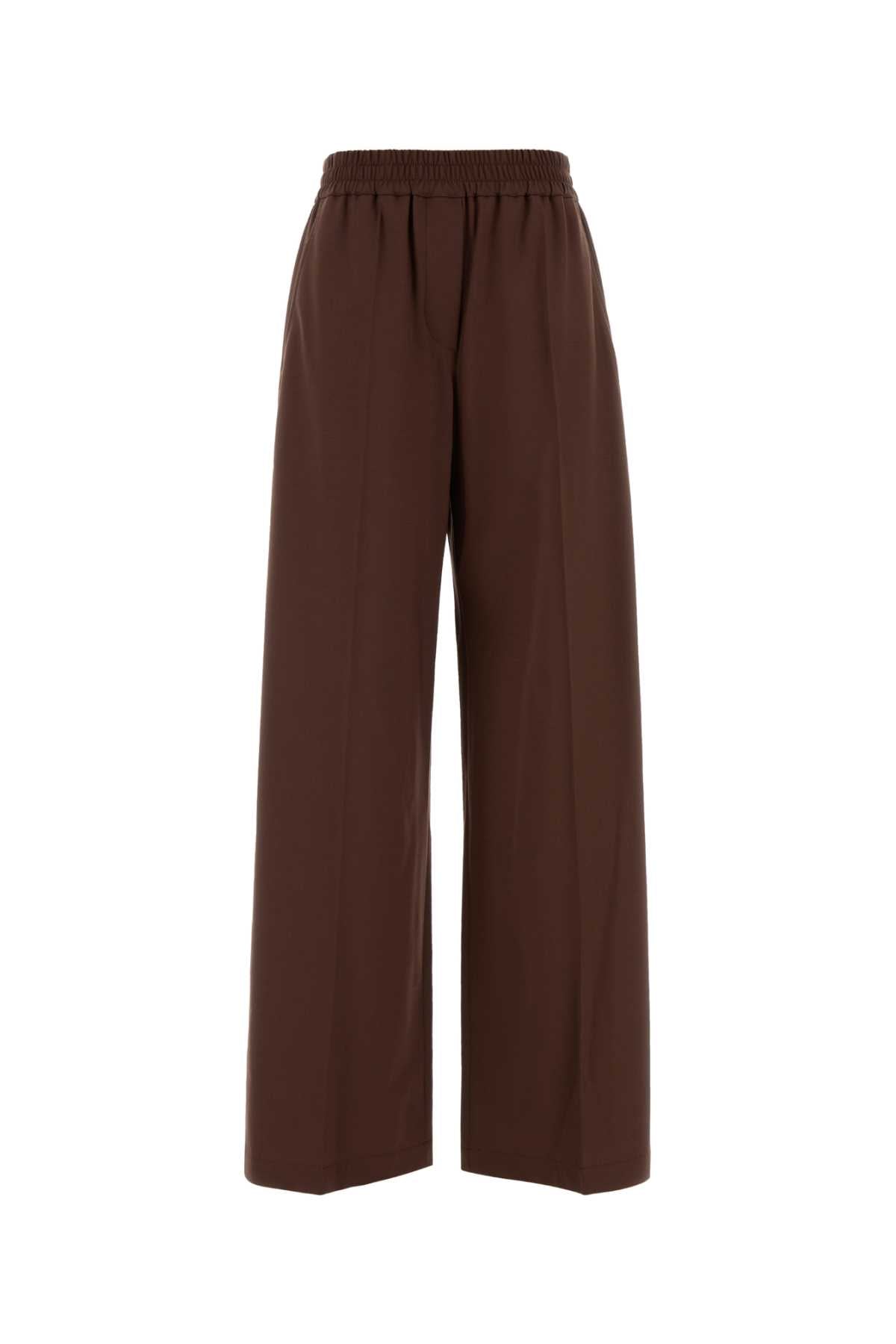 Brunello Cucinelli Women Chocolate Stretch Wool Blend Wide-Leg Pant BRUNELLO CUCINELLI