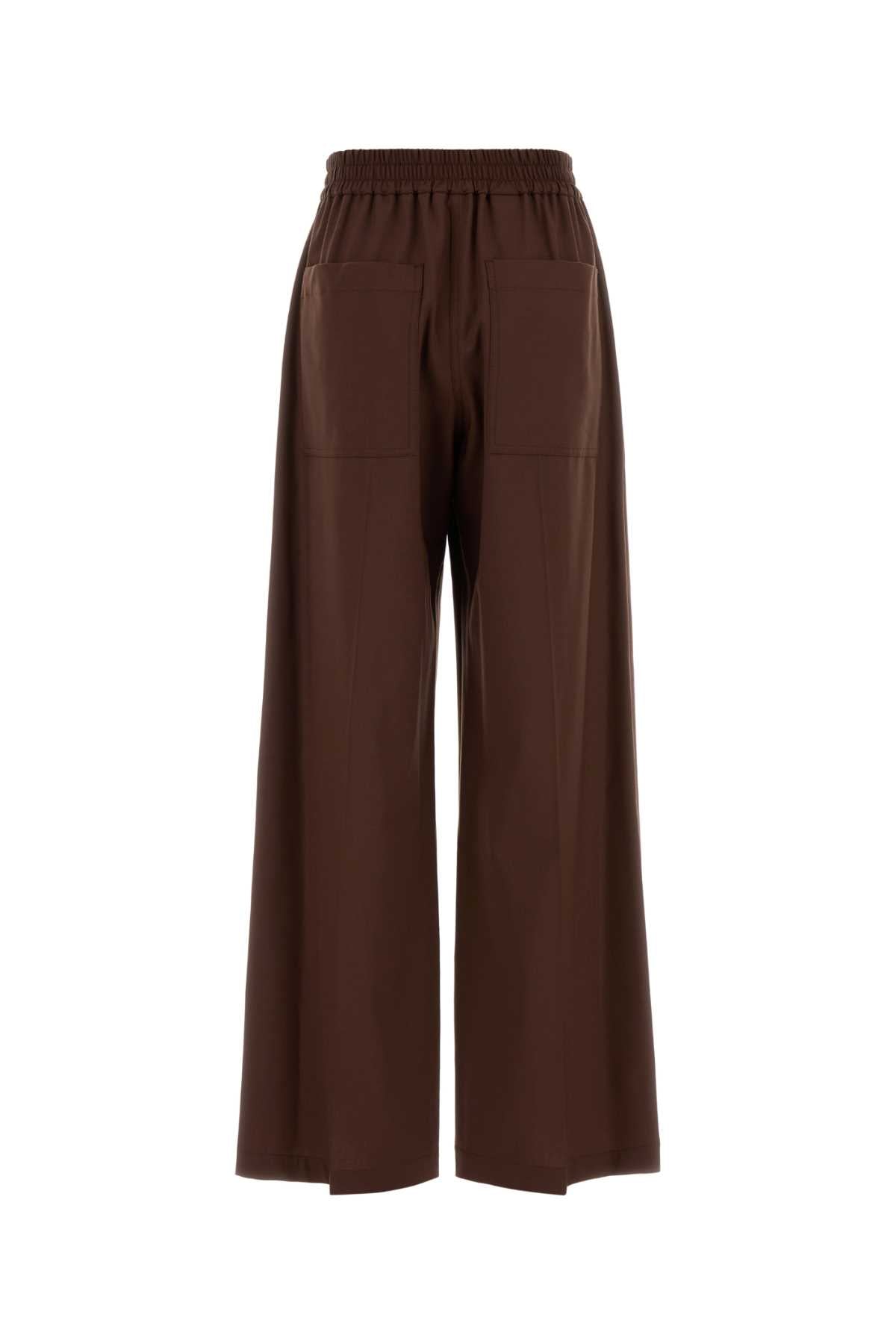 Brunello Cucinelli Women Chocolate Stretch Wool Blend Wide-Leg Pant BRUNELLO CUCINELLI