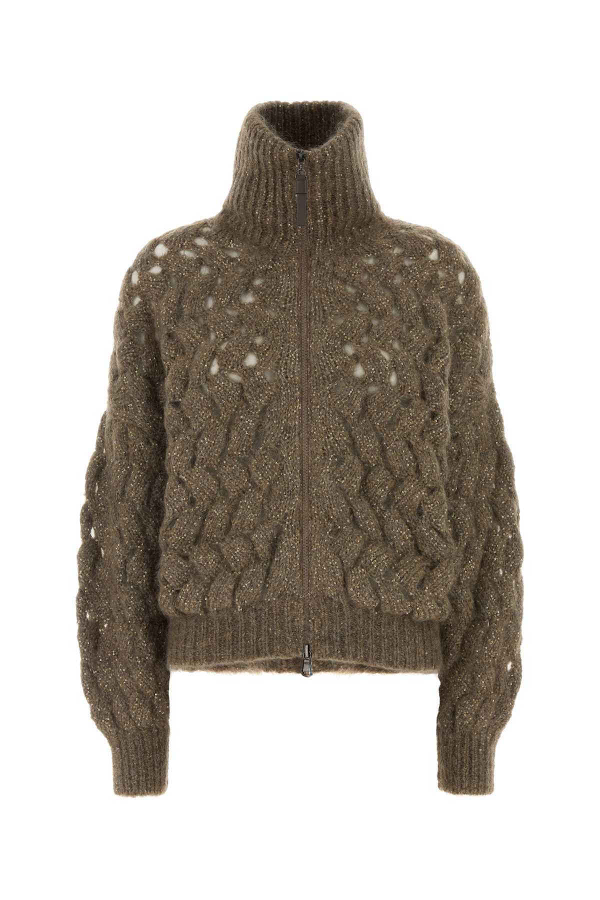 Brunello Cucinelli Women Mud Mohair Blend Cardigan BRUNELLO CUCINELLI