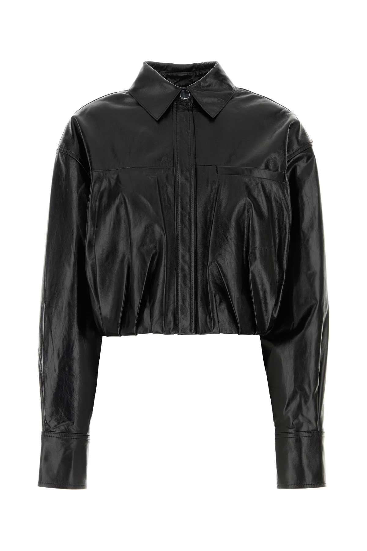 Sportmax Women Black Leather Liuti Jacket SPORTMAX