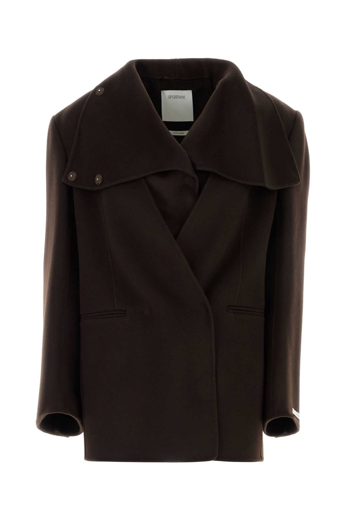 Sportmax Women Dark Brown Wool Manna Coat SPORTMAX