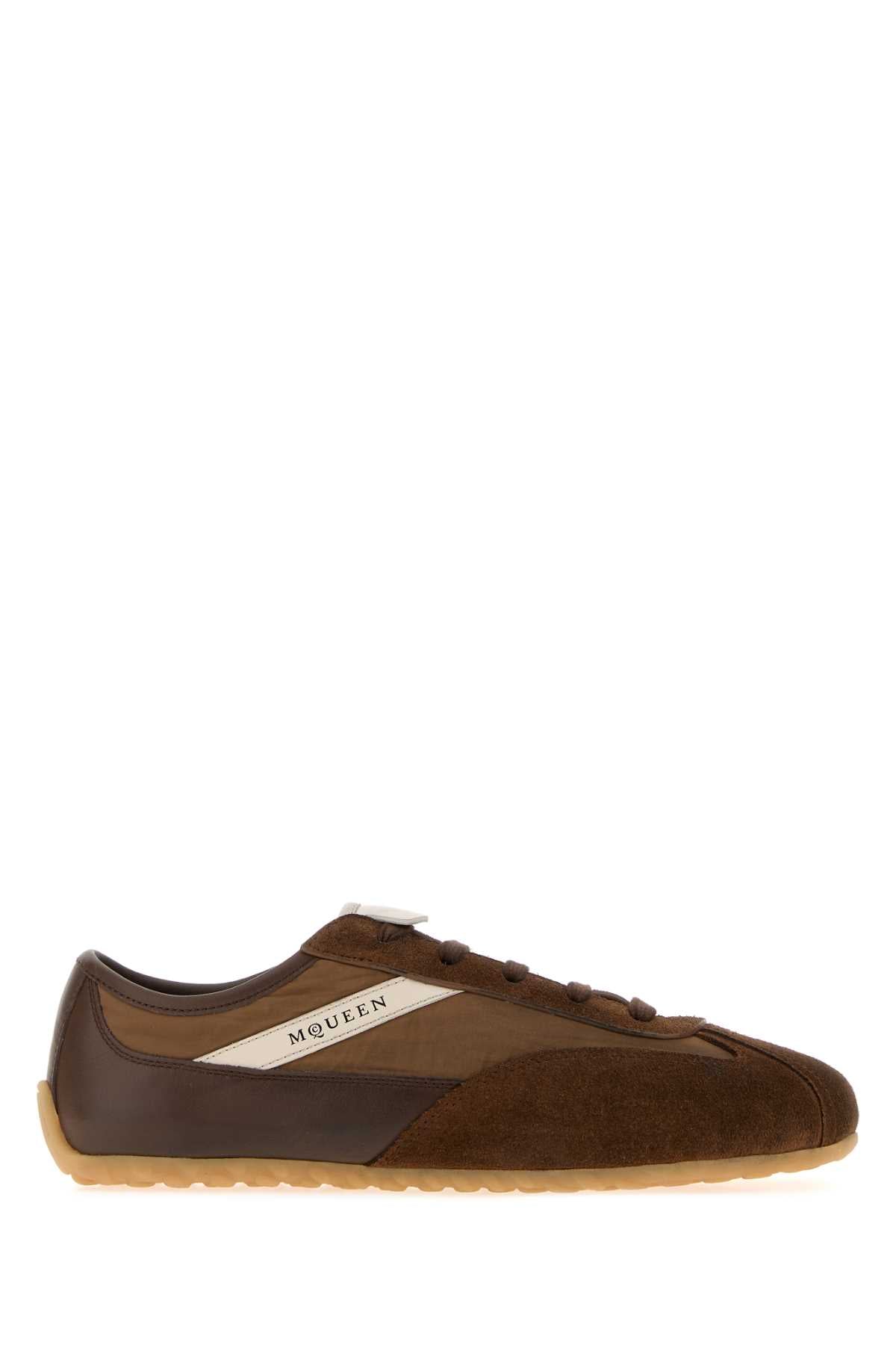 Alexander Mcqueen Men Chocolate Leather And Fabric Boxe Sneakers ALEXANDER MCQUEEN