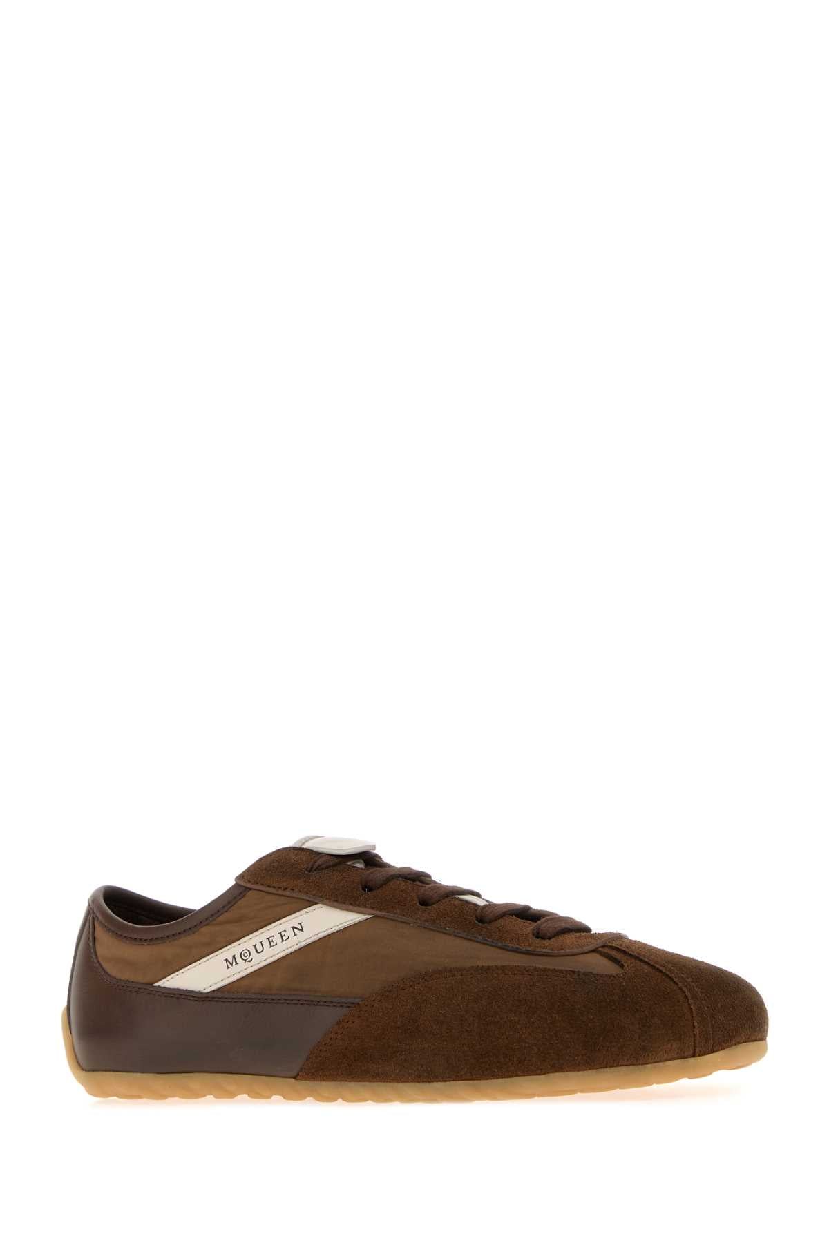 Alexander Mcqueen Men Chocolate Leather And Fabric Boxe Sneakers ALEXANDER MCQUEEN