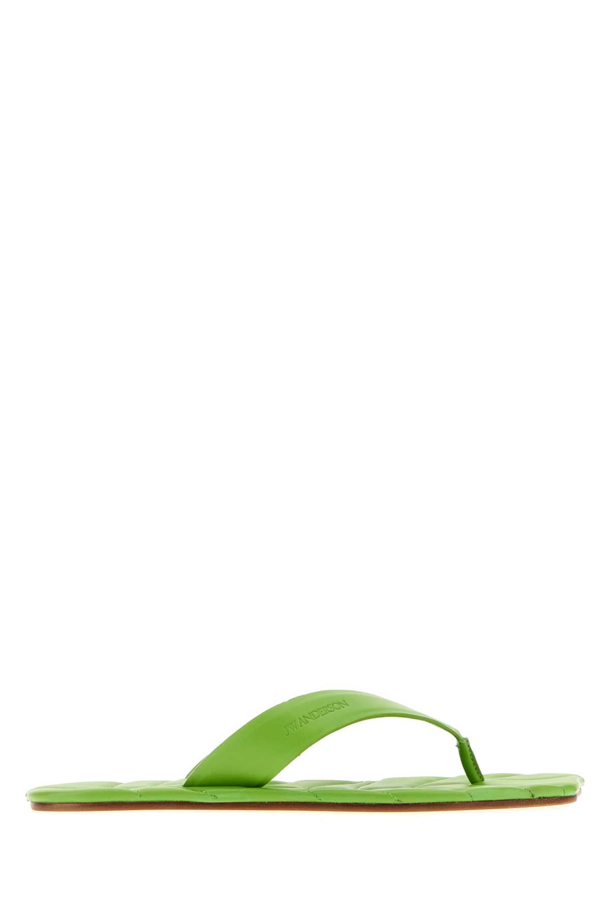 Jw Anderson Women Green Leather Thong Slippers J.W. ANDERSON