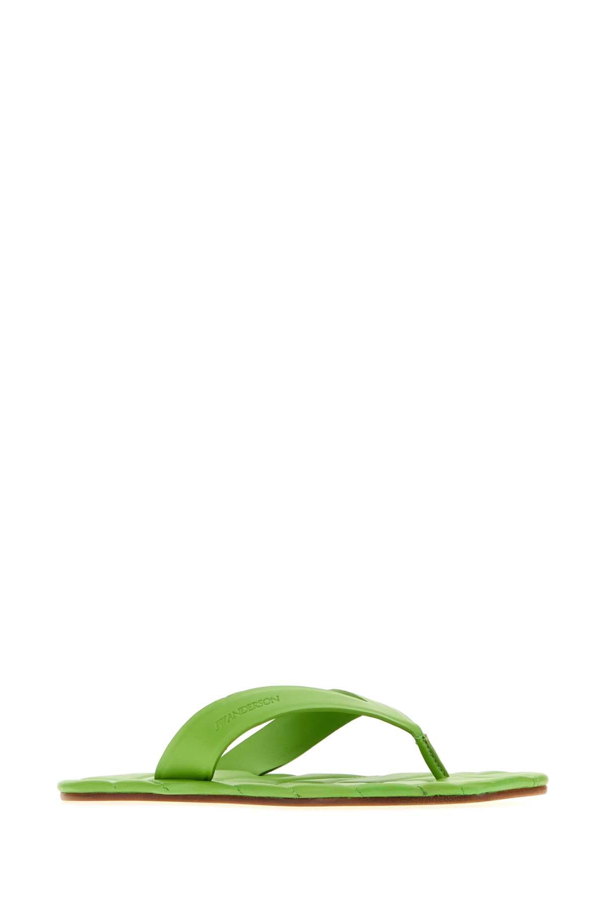 Jw Anderson Women Green Leather Thong Slippers J.W. ANDERSON