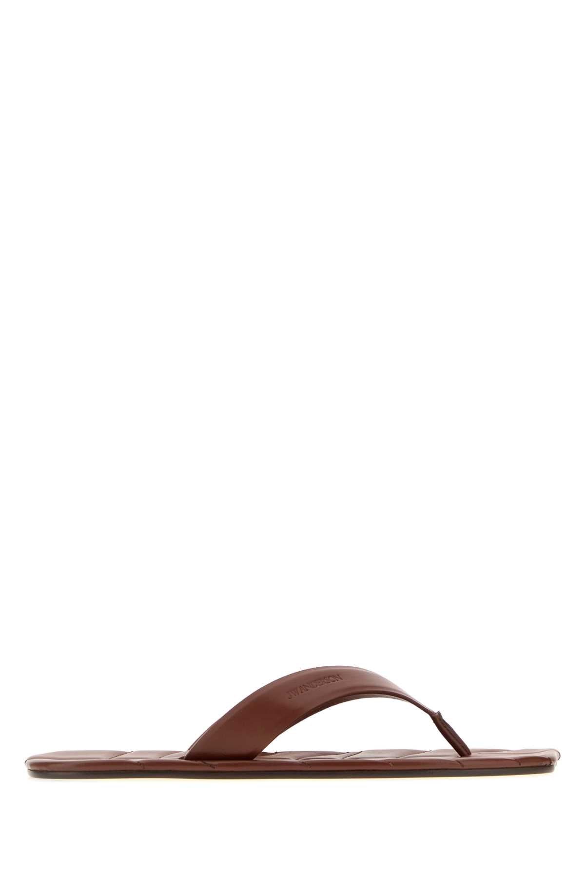 Jw Anderson Men Chocolate Leather Thong Slippers J.W. ANDERSON