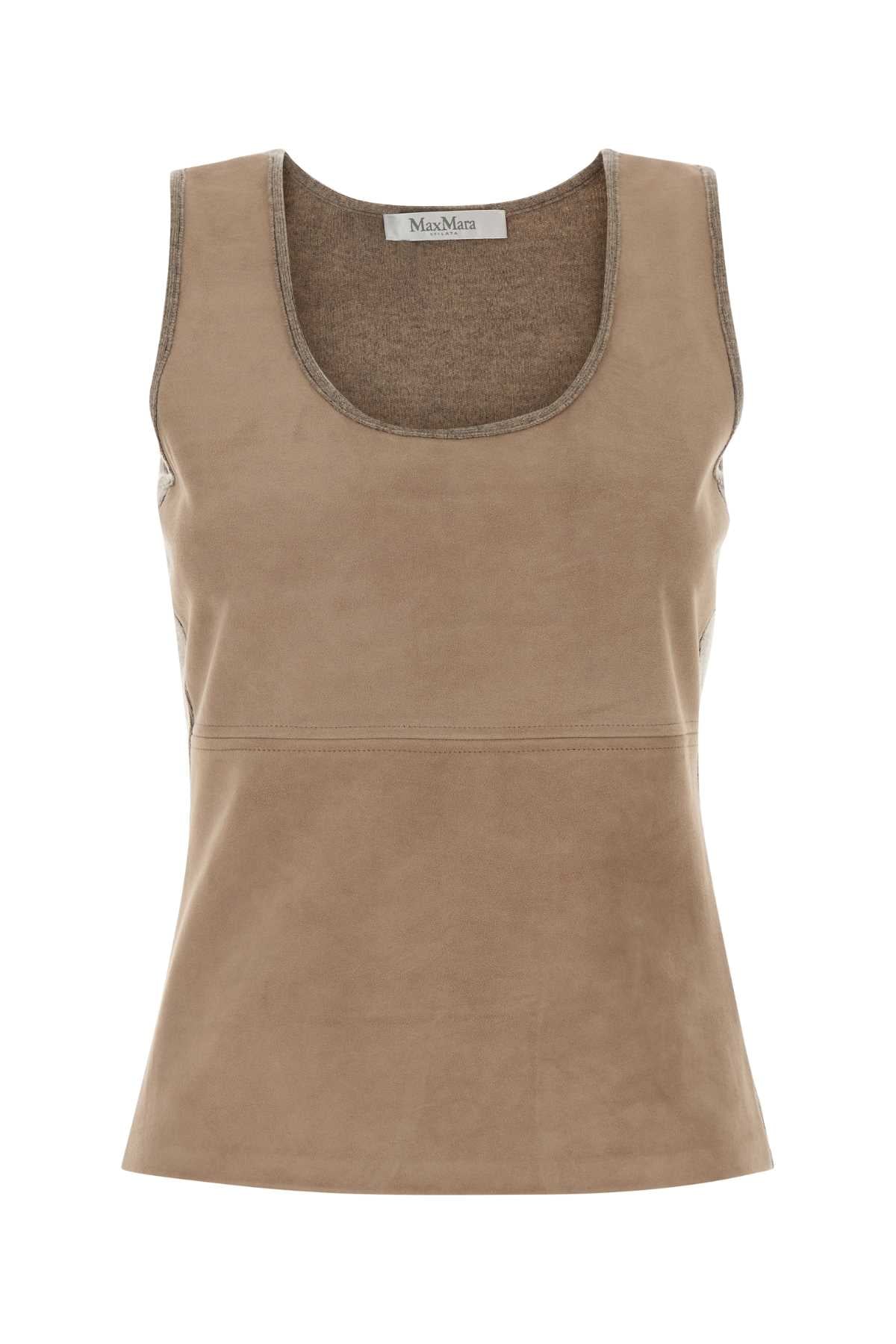 Max Mara Women Cappuccino Suede And Knit Accordo Tank Top MAX MARA