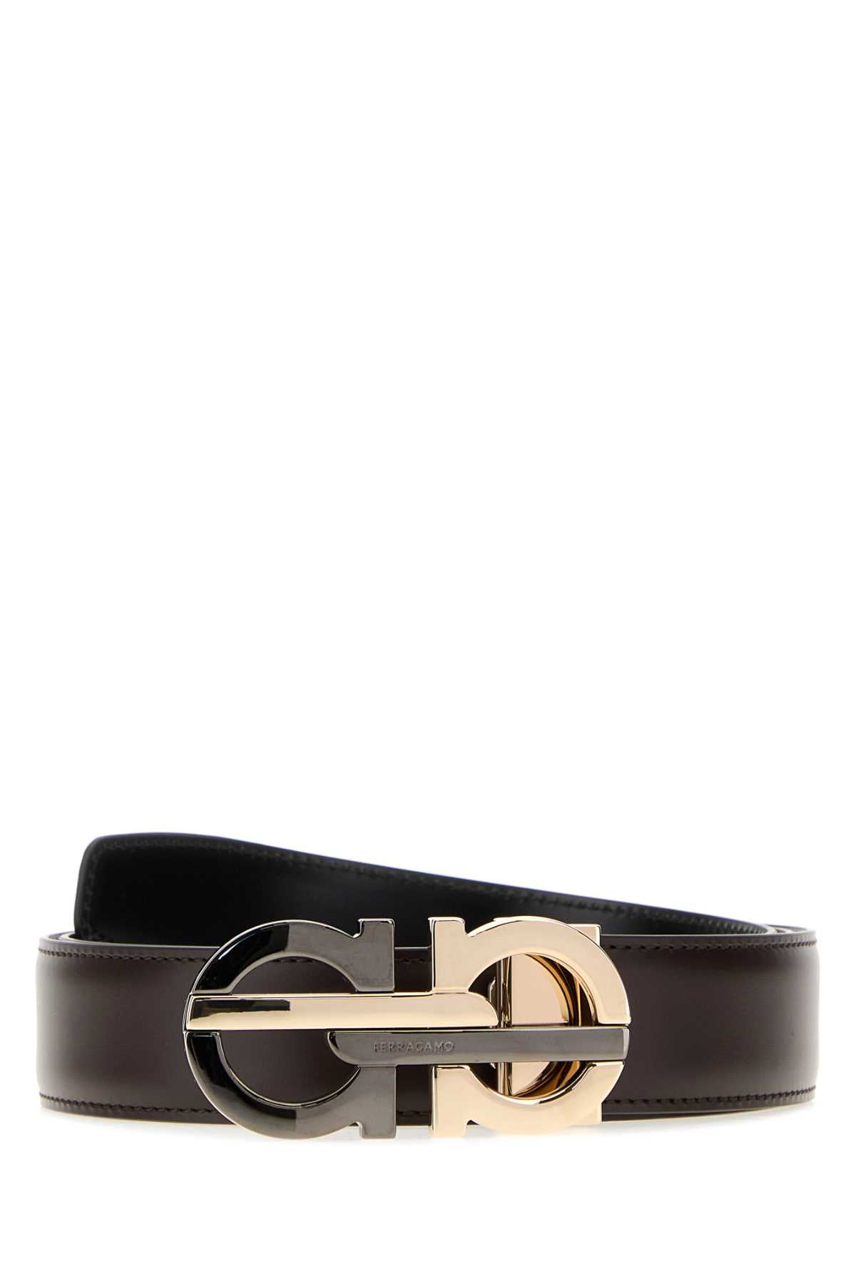 Salvatore Ferragamo Men Chocolate Leather Reversible Belt