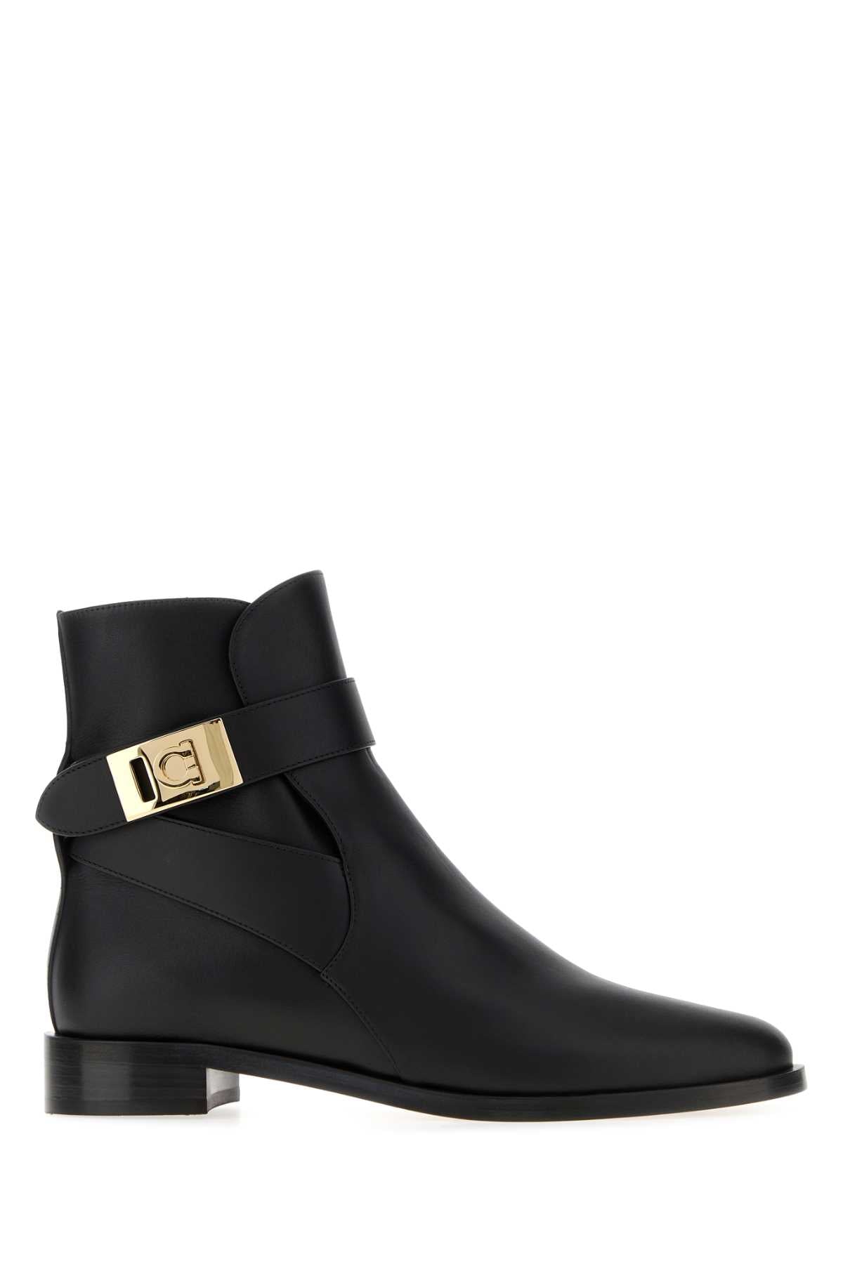 Salvatore Ferragamo Women Black Leather Zanira Ankle Boots FERRAGAMO