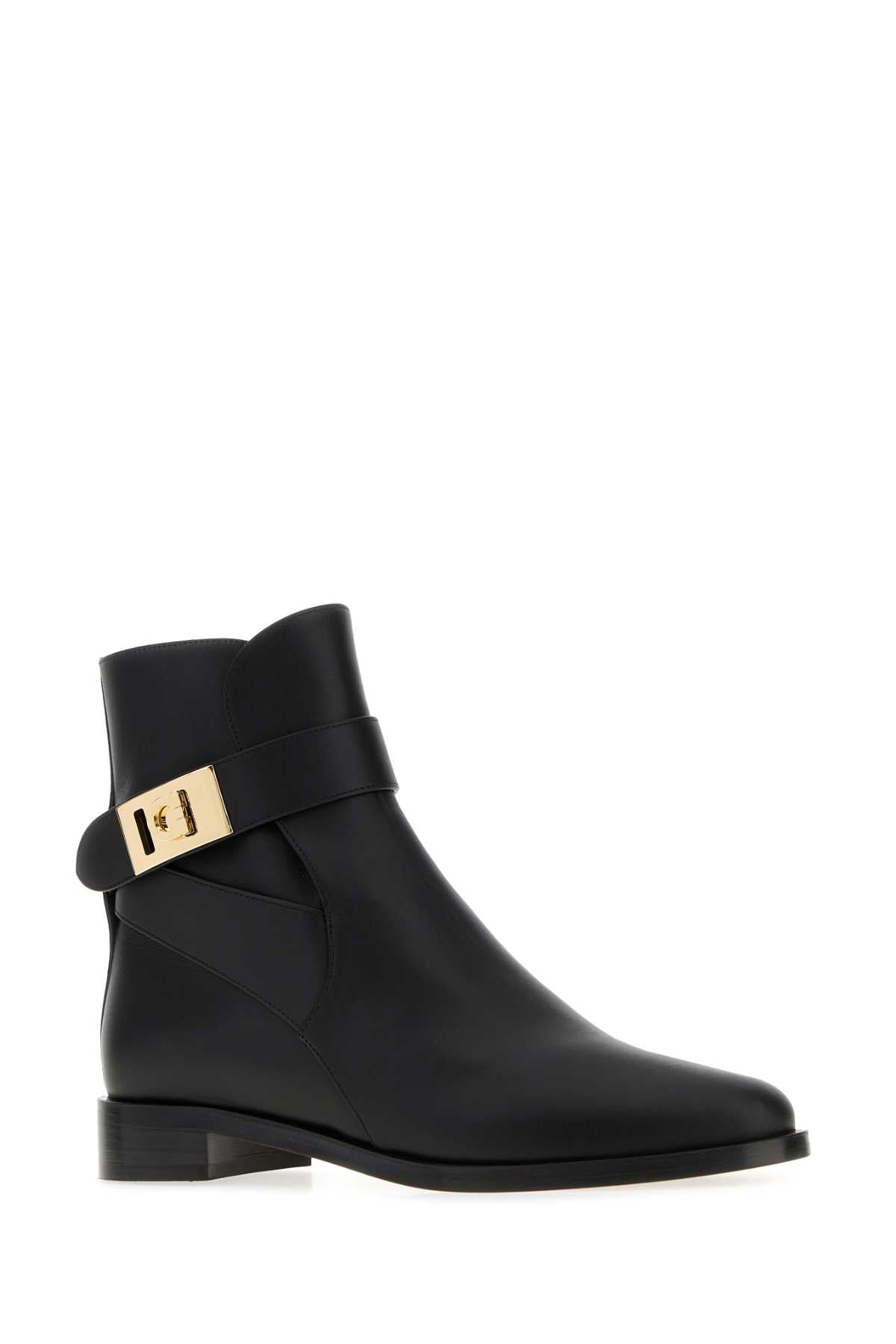 Salvatore Ferragamo Women Black Leather Zanira Ankle Boots FERRAGAMO