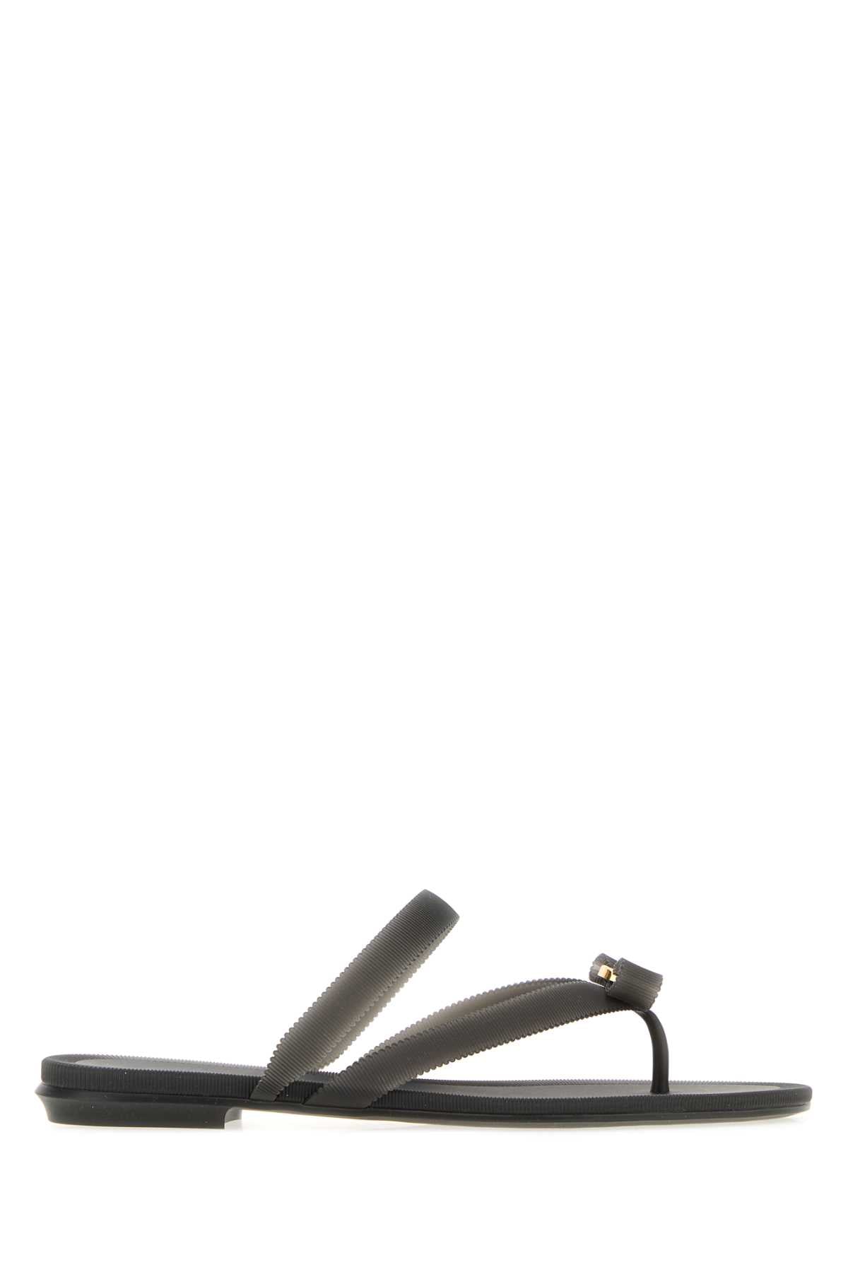Salvatore Ferragamo Women Black Rubber Jeans Thong Slippers FERRAGAMO