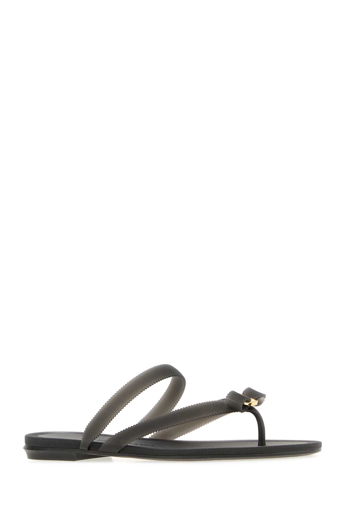 Salvatore Ferragamo Women Black Rubber Jeans Thong Slippers FERRAGAMO