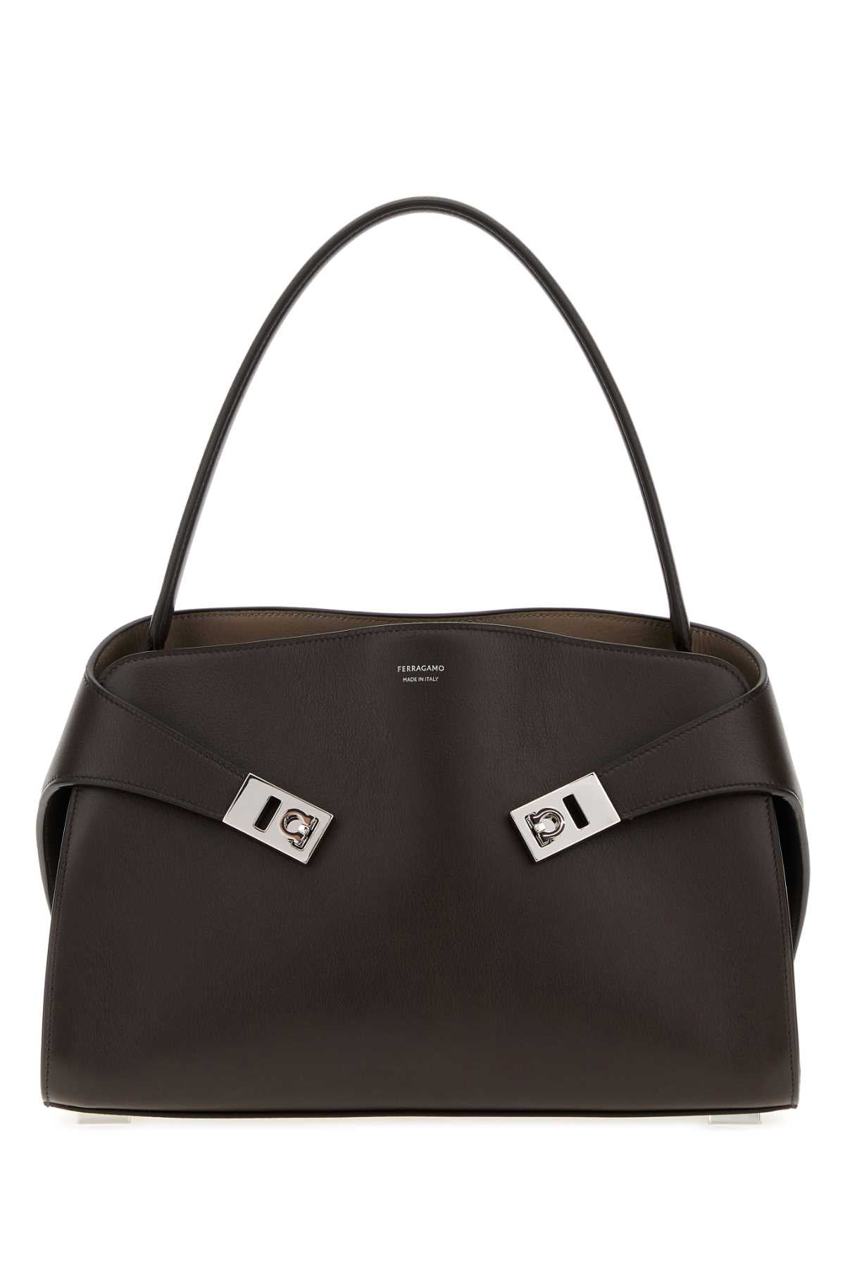 Salvatore Ferragamo Women Dark Brown Leather Medium Hug Soft Shoulder Bag FERRAGAMO
