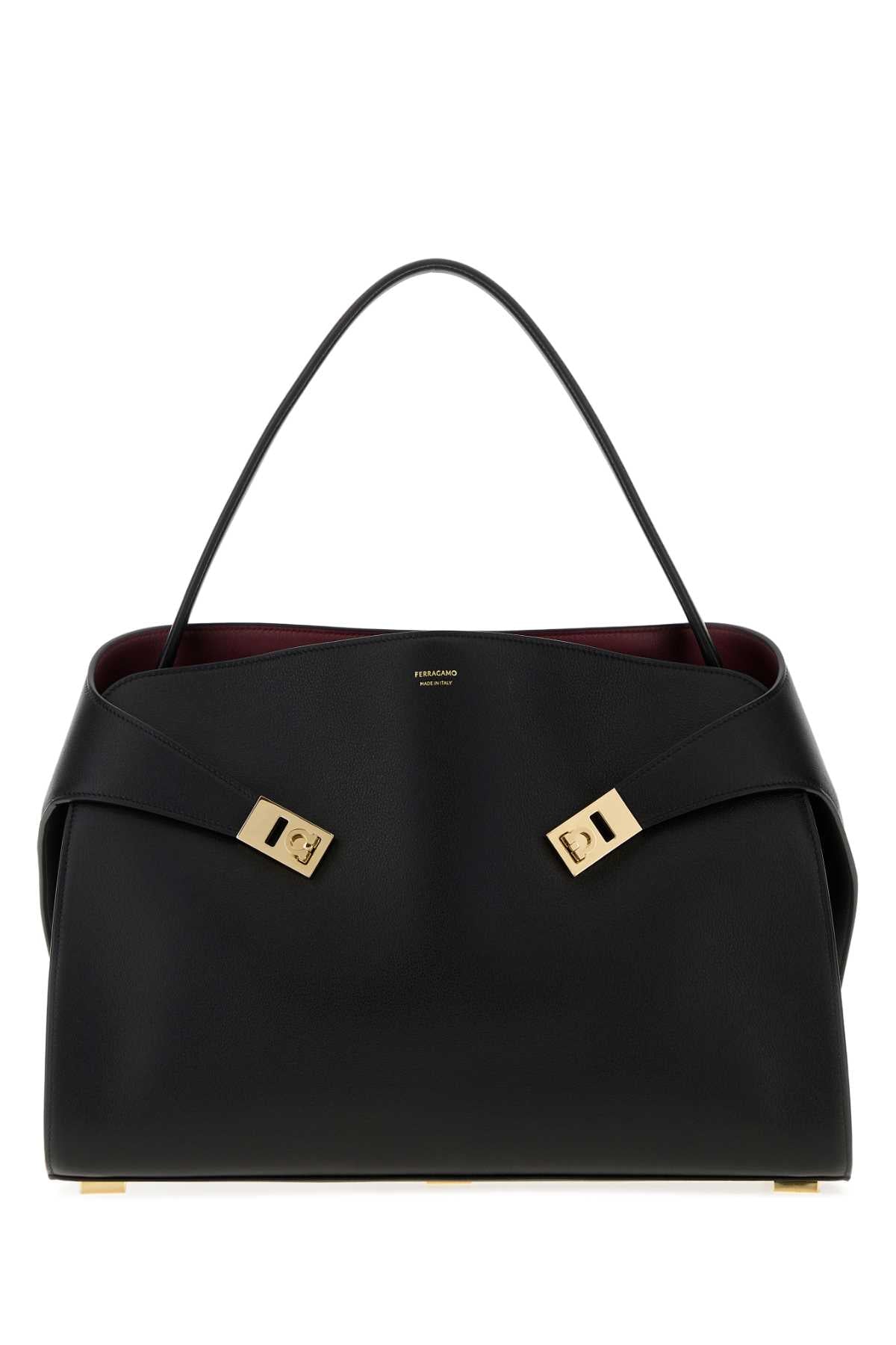 Salvatore Ferragamo Women Black Leather Large Hug Soft Shoulder Bag FERRAGAMO
