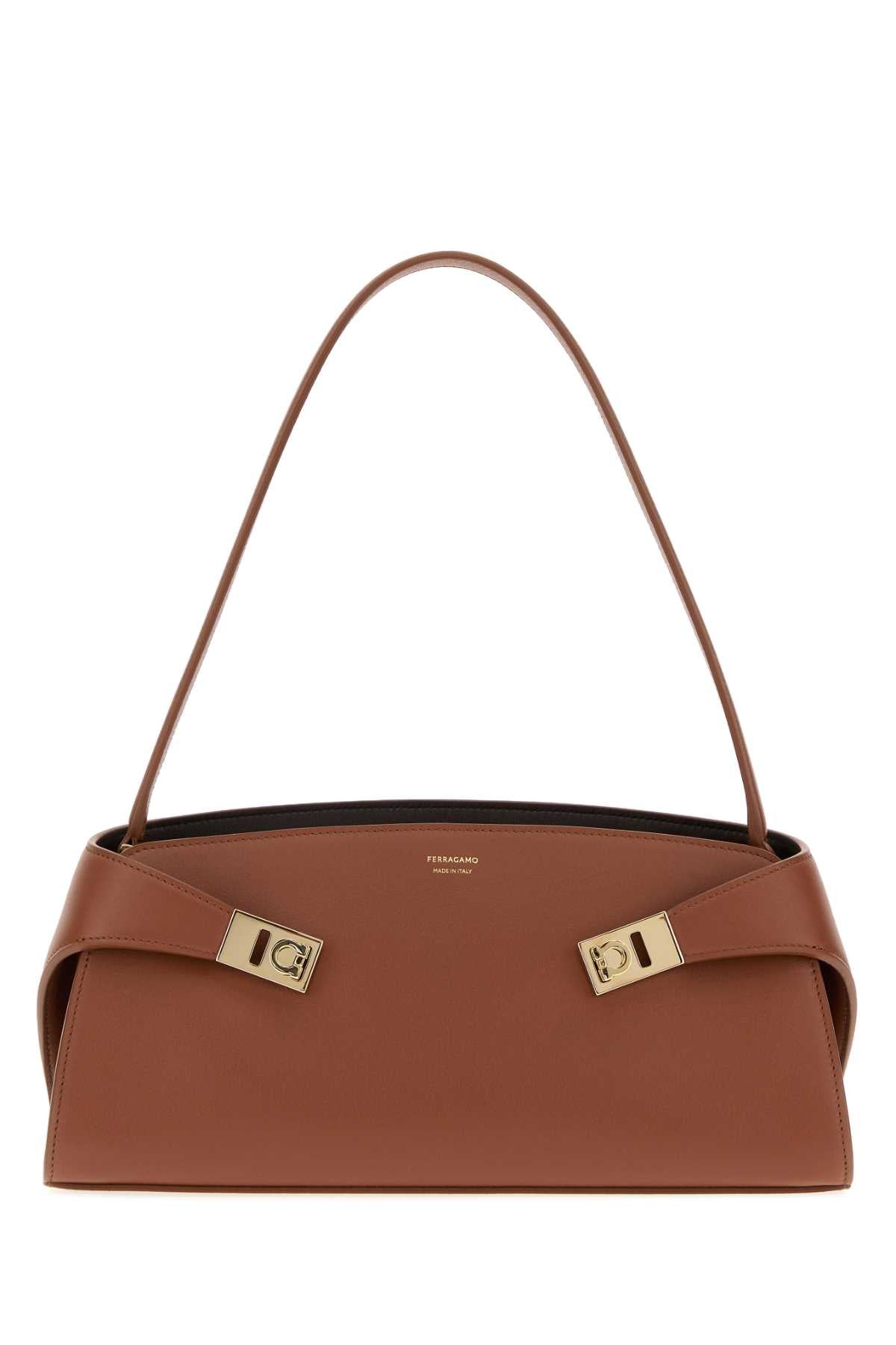 Salvatore Ferragamo Women Caramel Leather Hug Shoulder Bag FERRAGAMO